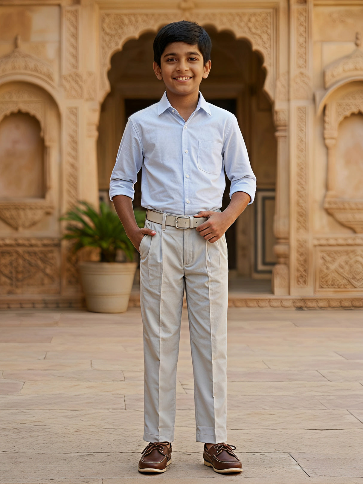 Boys' Premium Slim-Fit Formal Grey Pant