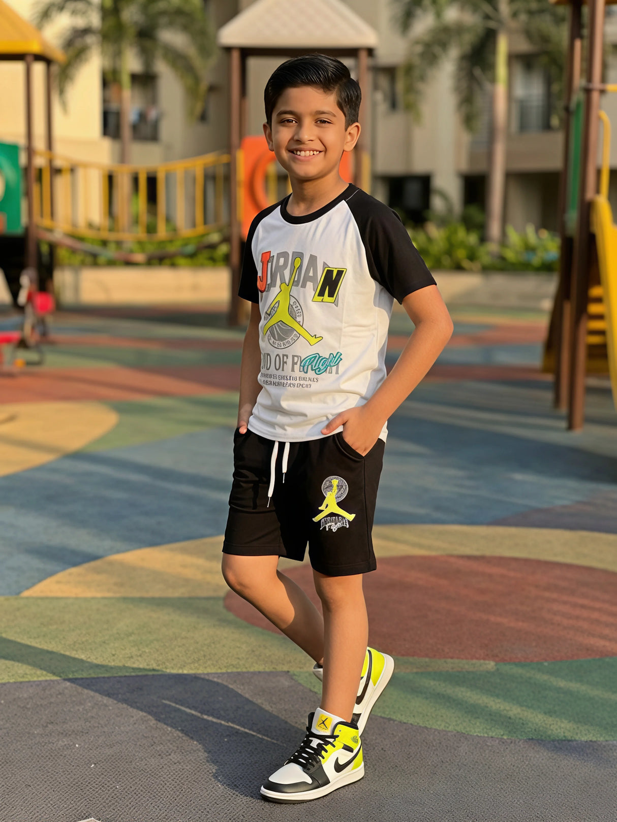 Boys Black Jordan Inspired Basketball Coordinate Set.