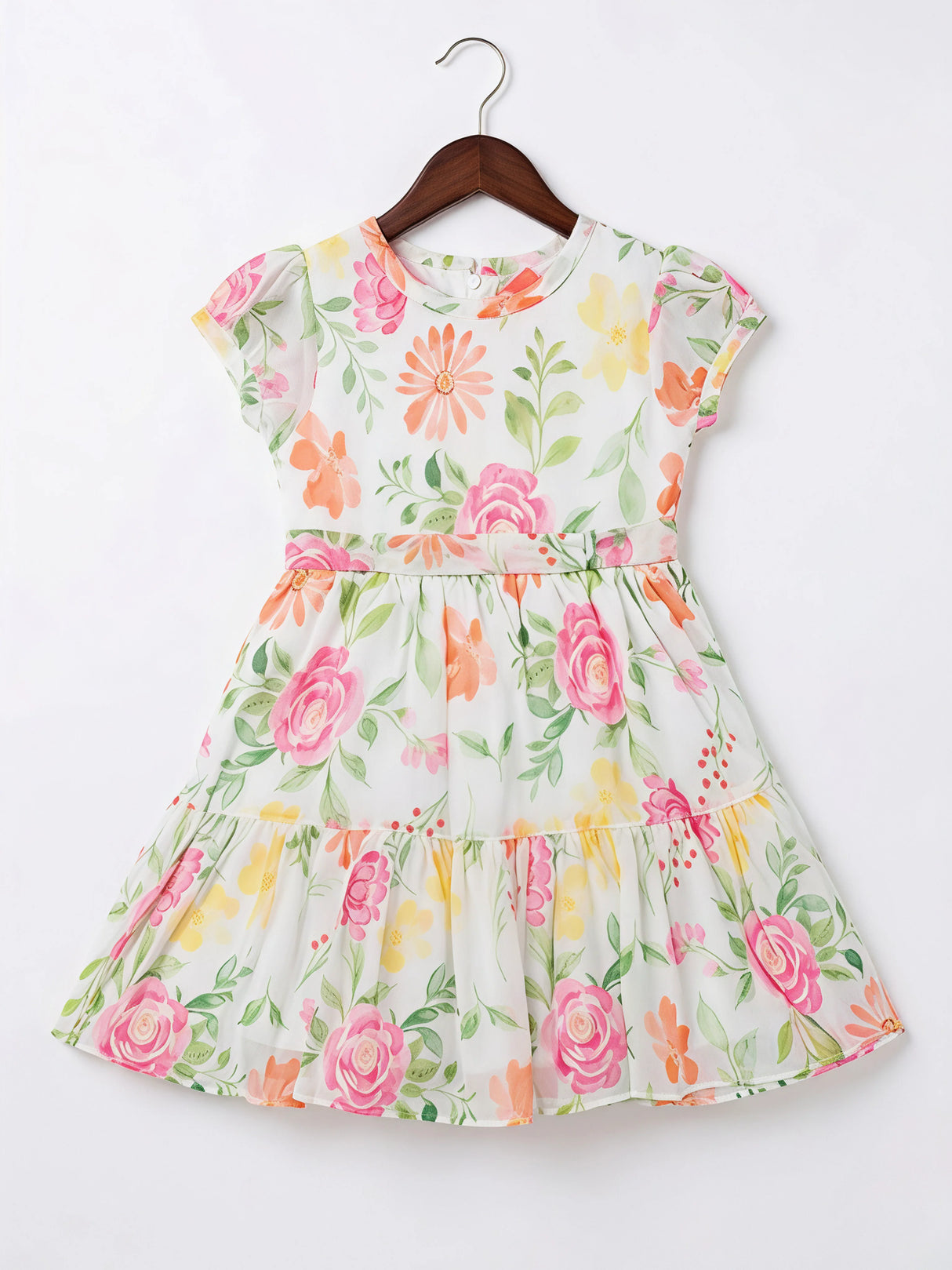 Girls Pink Floral Organza Frock