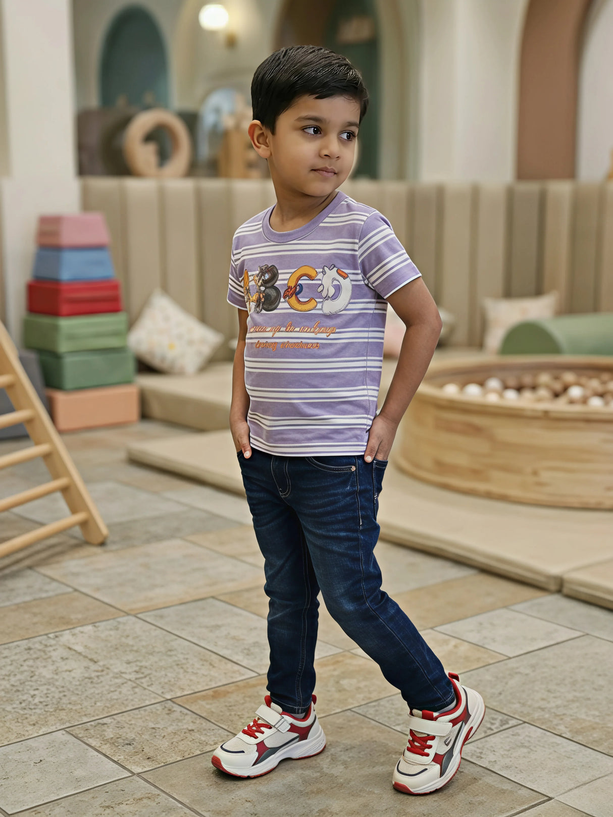 Boys Purple Striped ABC Graphic T-Shirt