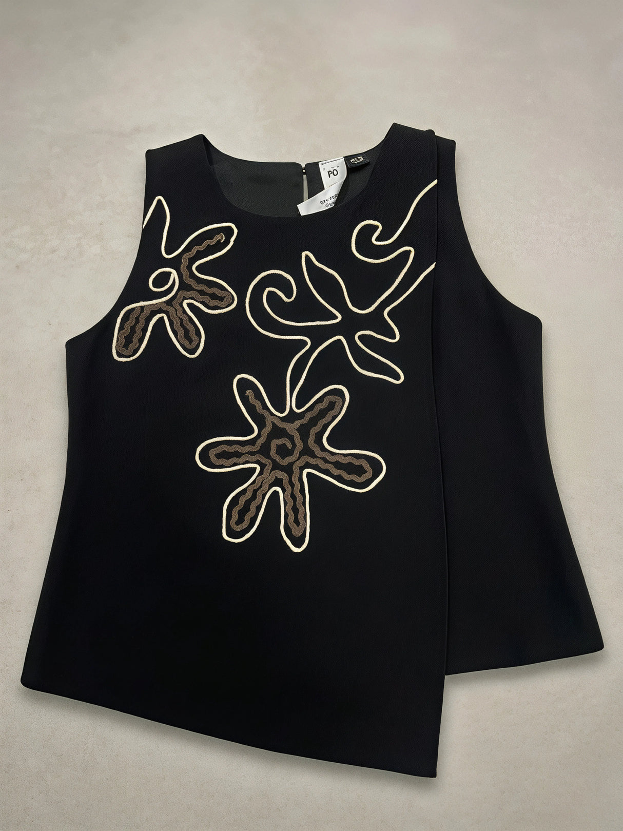Girls Black Floral Embroidered Sleeveless Top