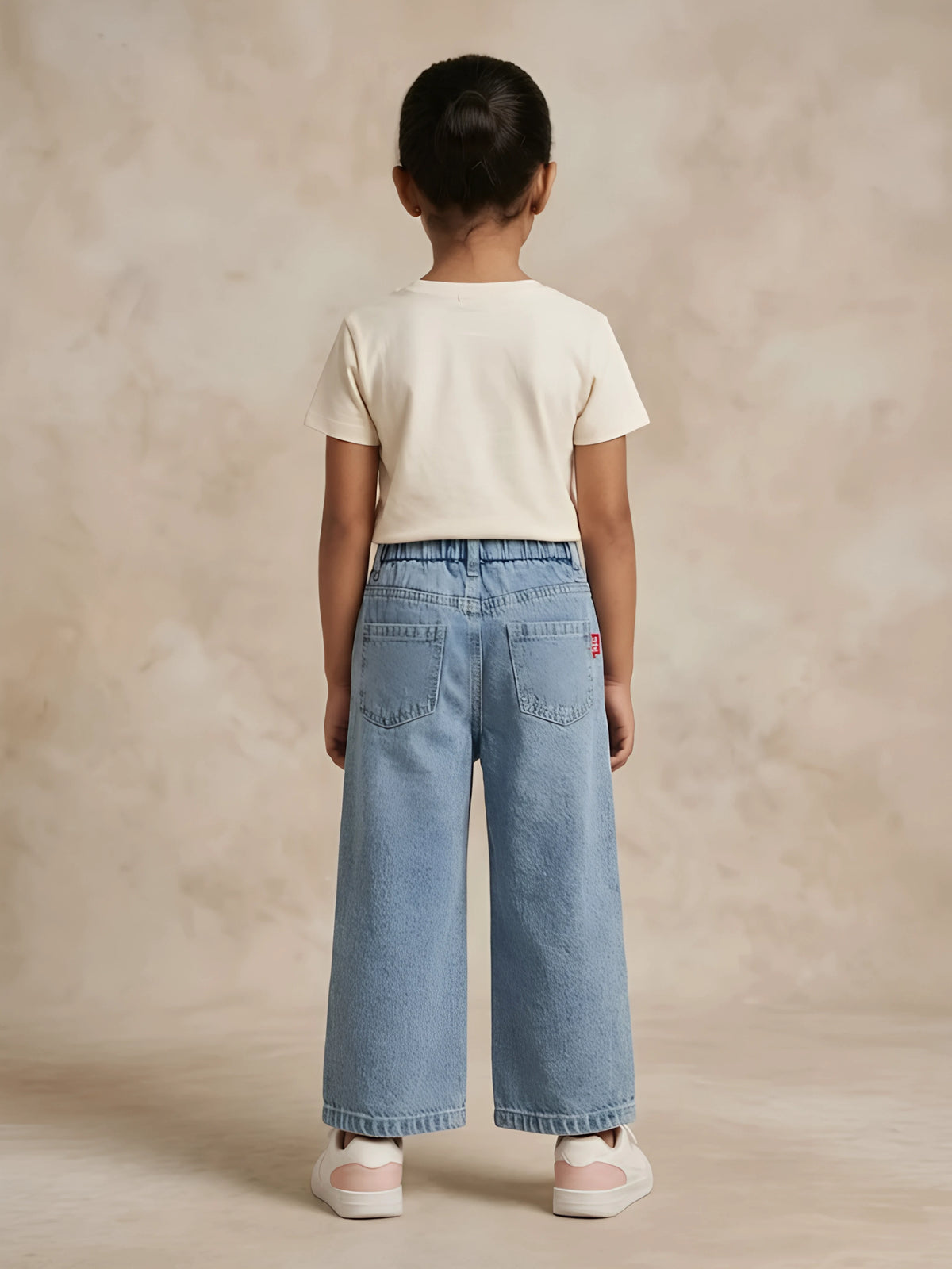 Girls Light Blue Graphic Patch Wide Leg Pants