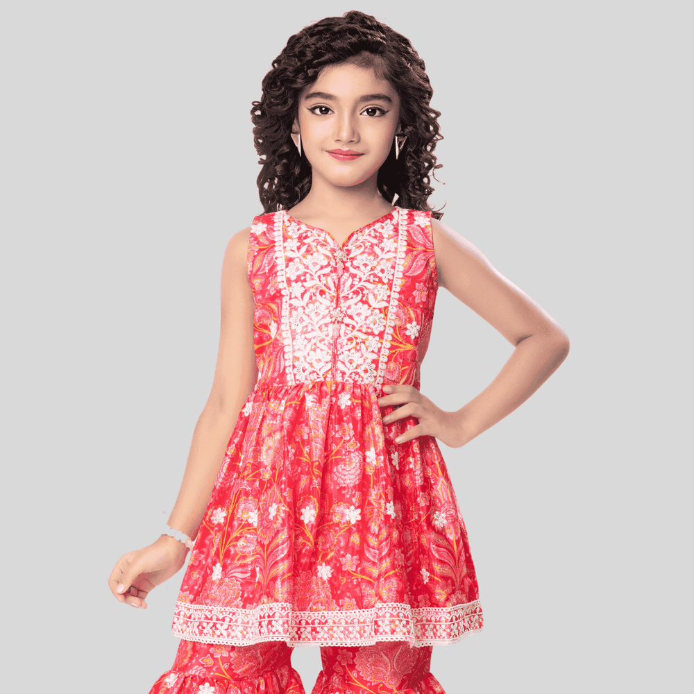 Girls Traditional Sleeves Less Sharara Set - Rani