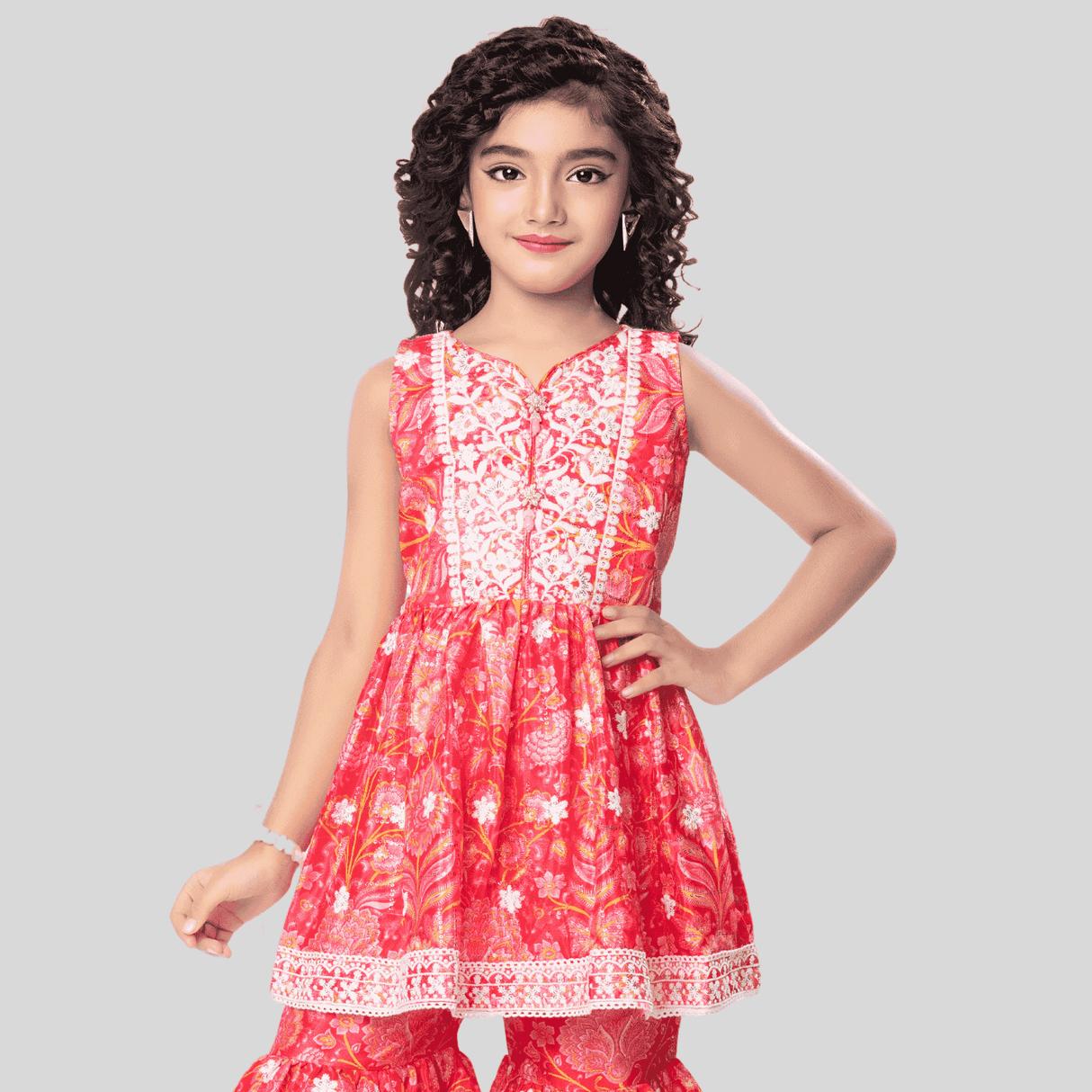 Girls Traditional Sleeves Less Sharara Set - Rani