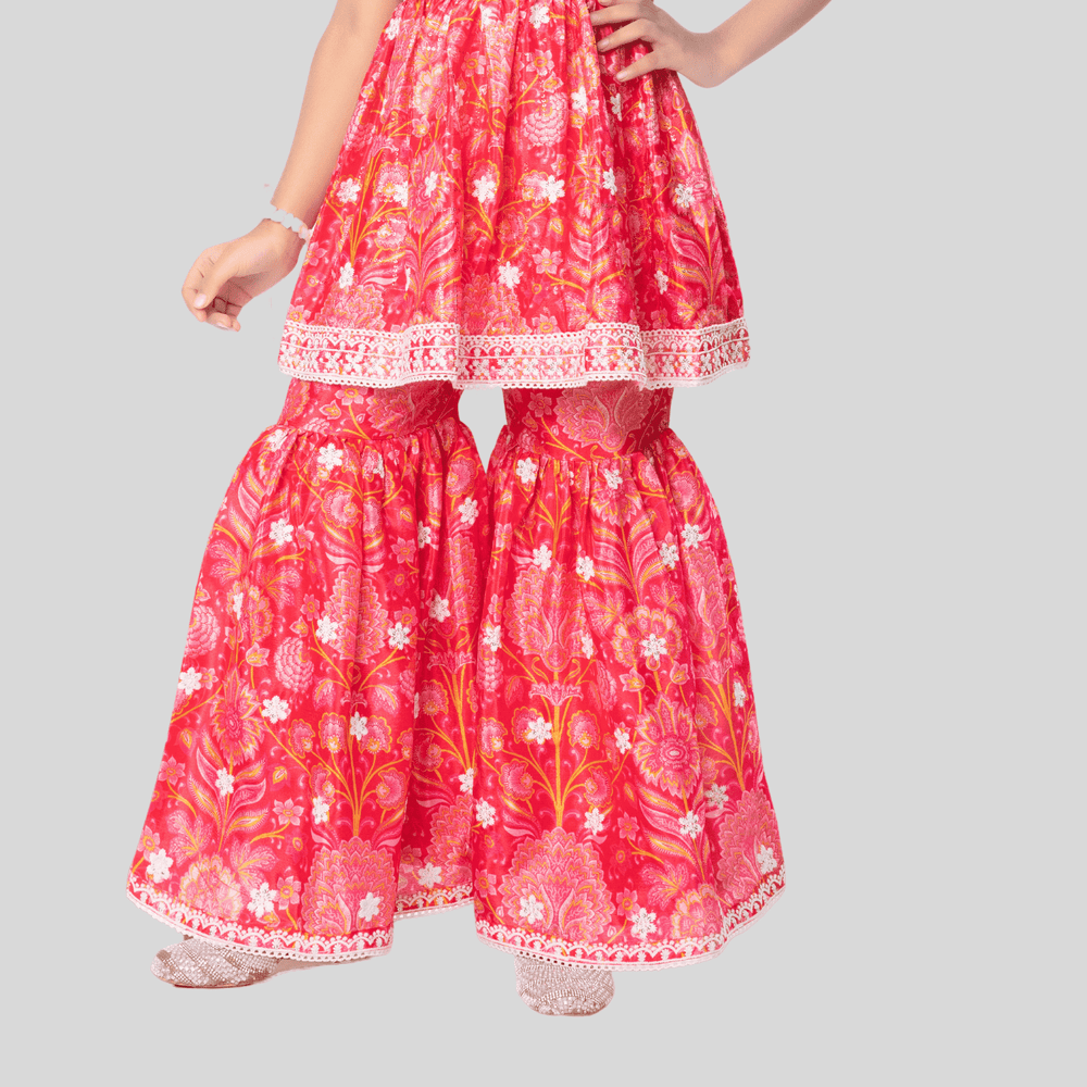 Girls Traditional Sleeves Less Sharara Set - Rani