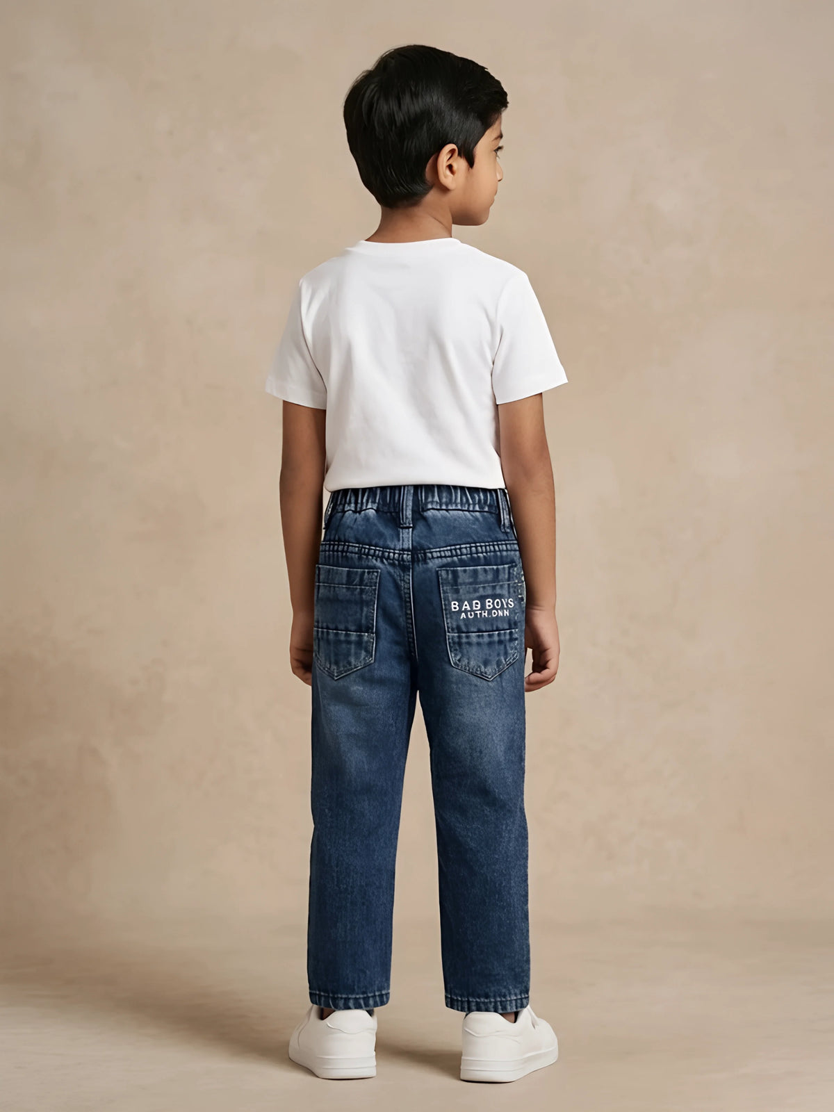 Boys Dark Blue Elastic Waist Denim Jeans..