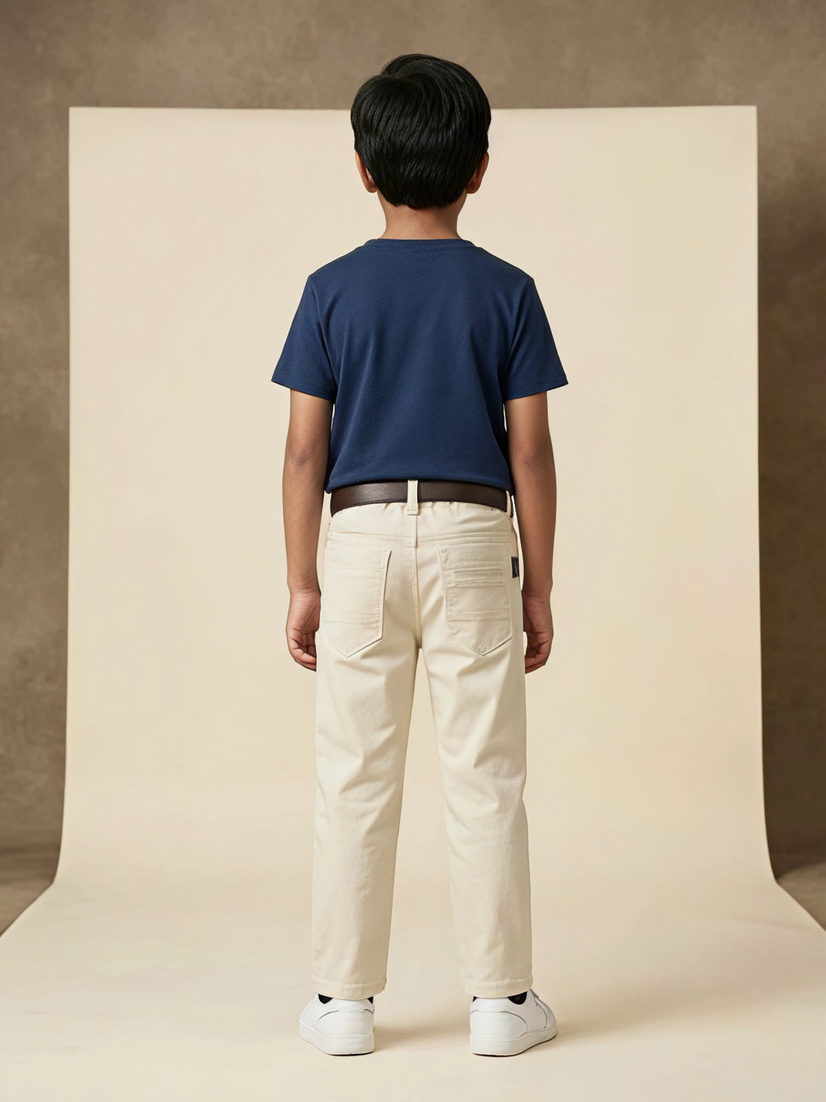 Boys White Casual Pants - Regular Fit Trousers
