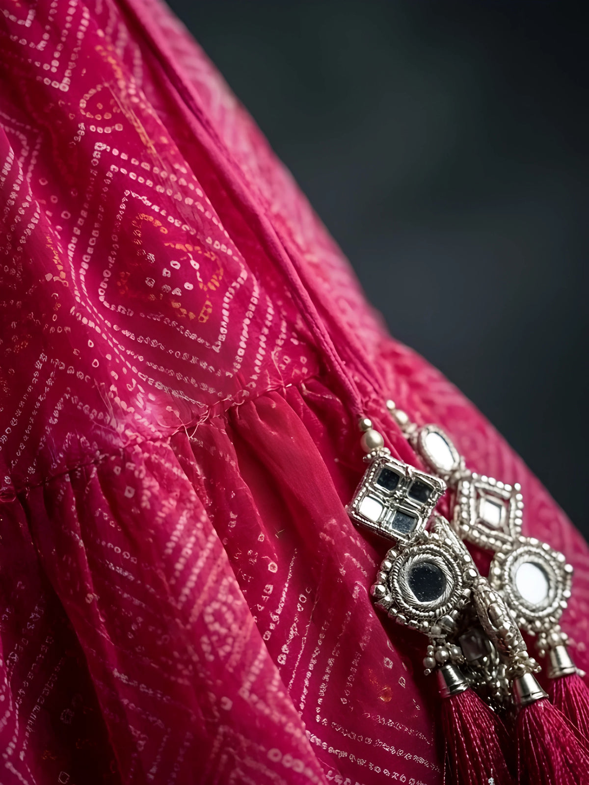 Girls Rani Pink Embroidered Lehenga Choli Set.
