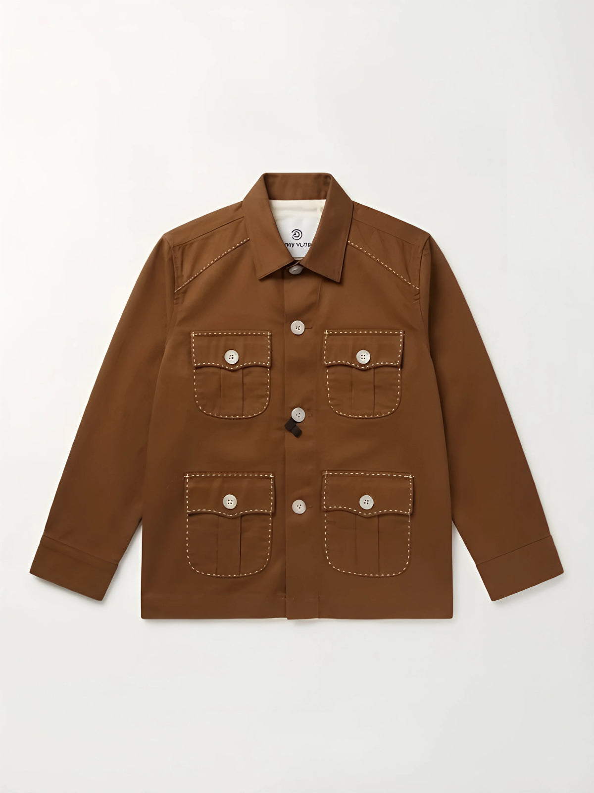 Boys Brown Casual Overshirt & White T-Shirt Combo Set