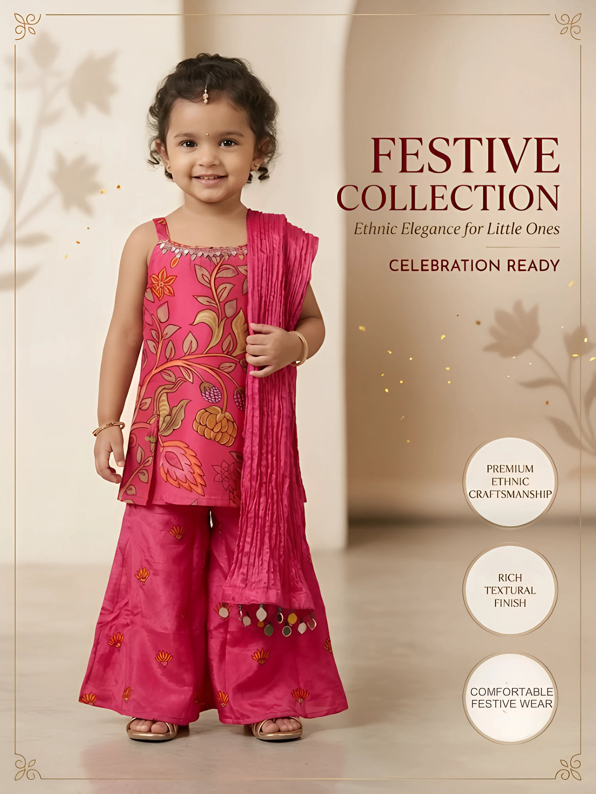 Rani Floral Print Palazzo Set with Dupatta Kids Ethnic Wear