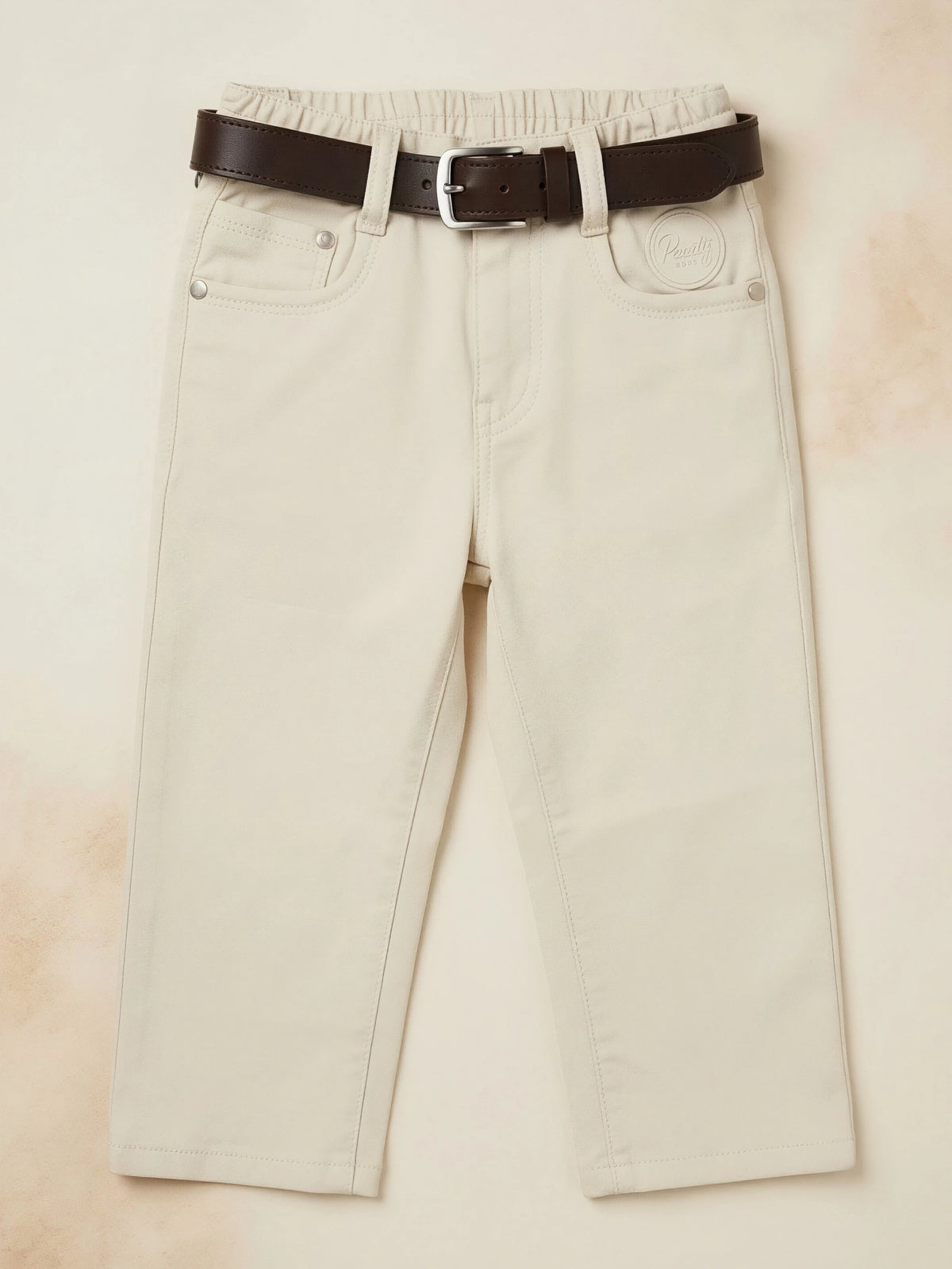 Boys White Casual Pants - Regular Fit Trousers