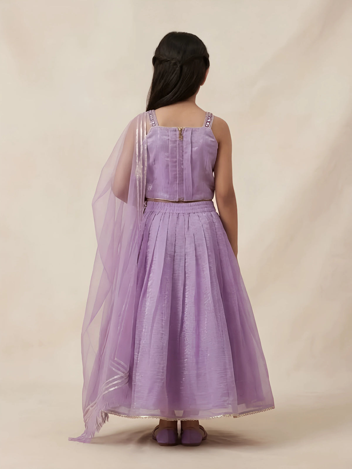 Girls Purple Embroidered Choli Set.