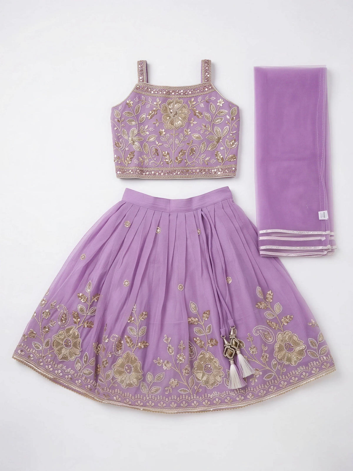 Girls Purple Embroidered Choli Set.