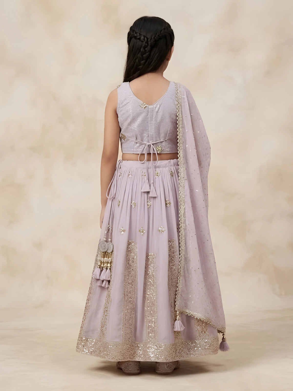 Girls Purple Sequined Choli Set.