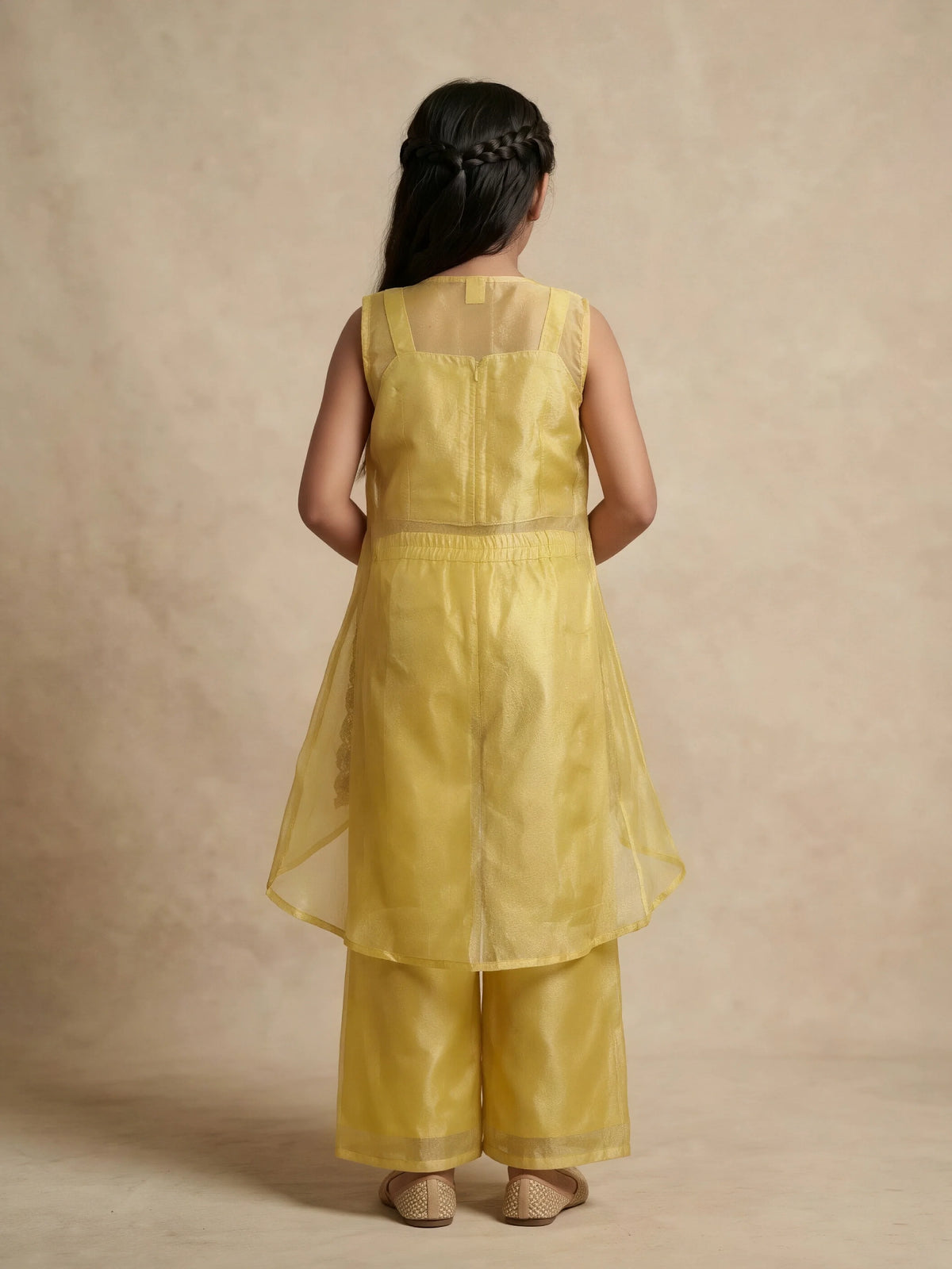 Yellow Embroidered Jacket Plazzo Sets for Girls