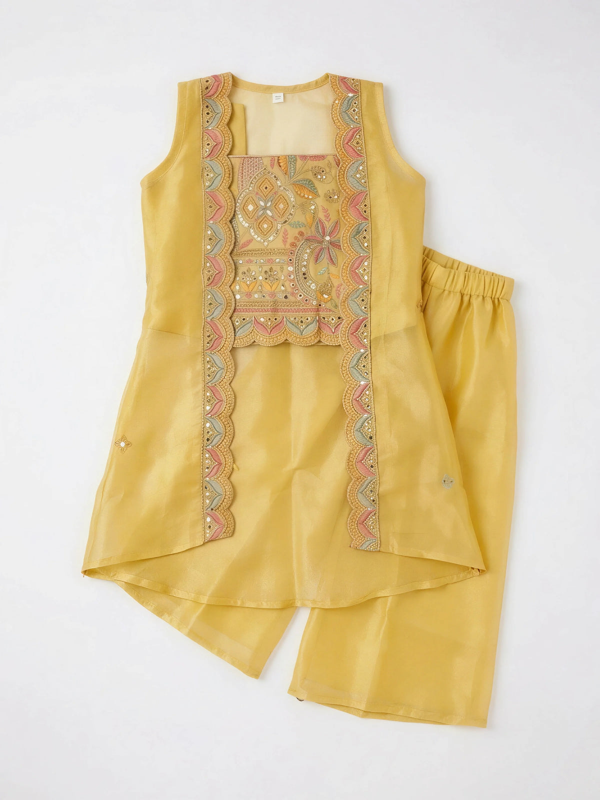Yellow Embroidered Jacket Plazzo Sets for Girls