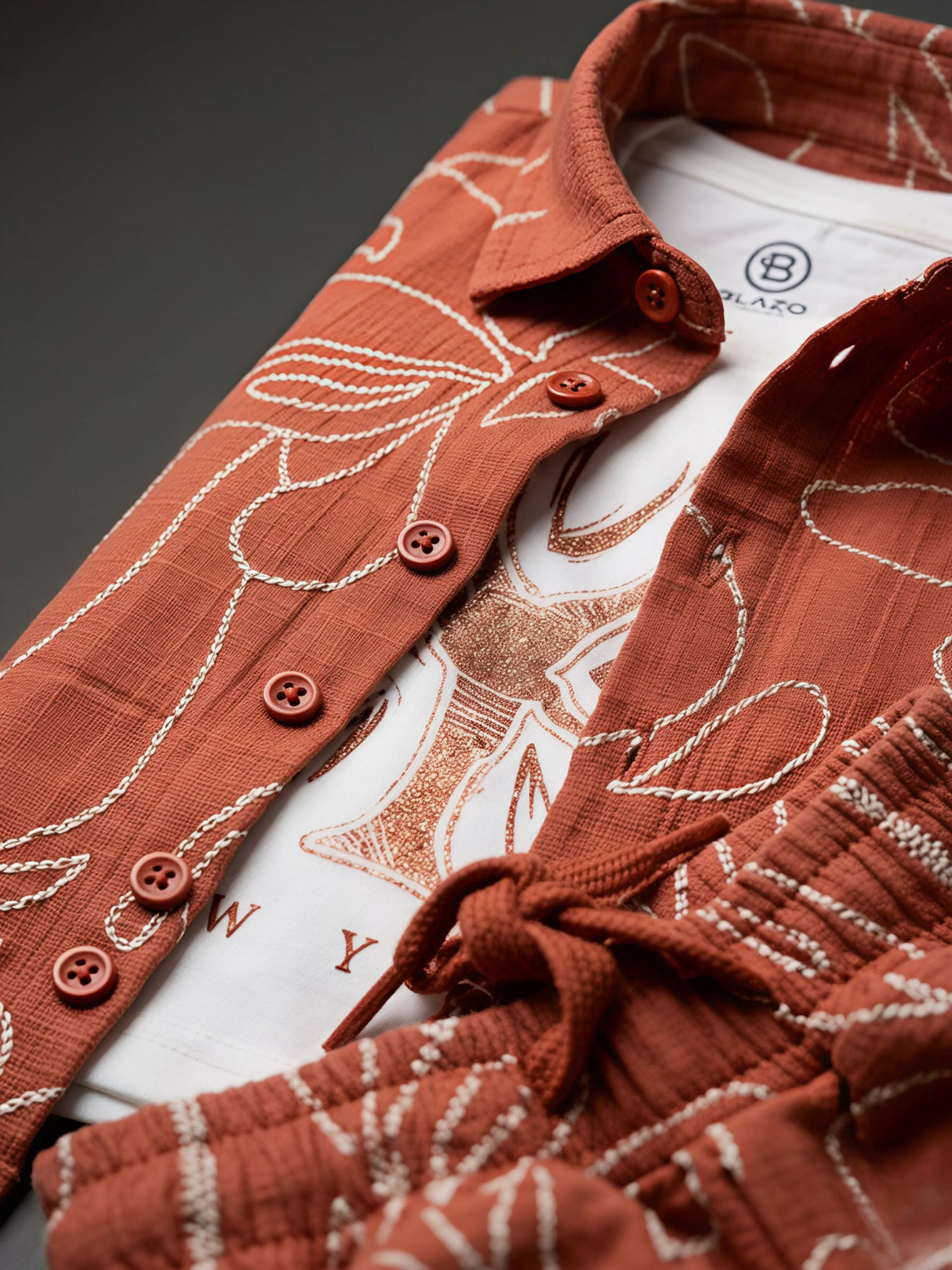 Boys Orange Floral Print Shirt & Shorts Set