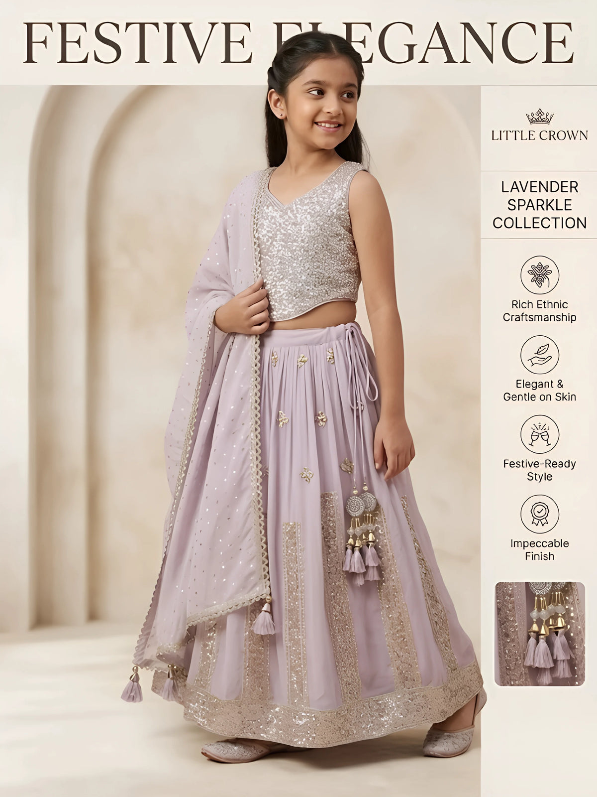 Girls Purple Sequined Choli Set.