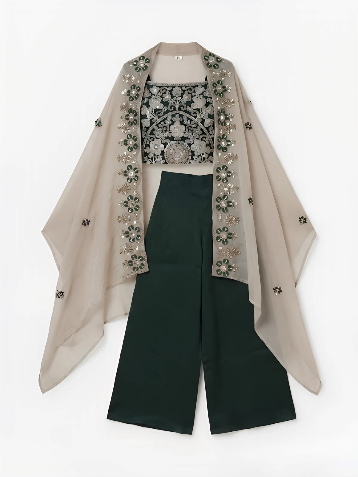 Green Floral Embroidered Palazzo Set with Dupatta