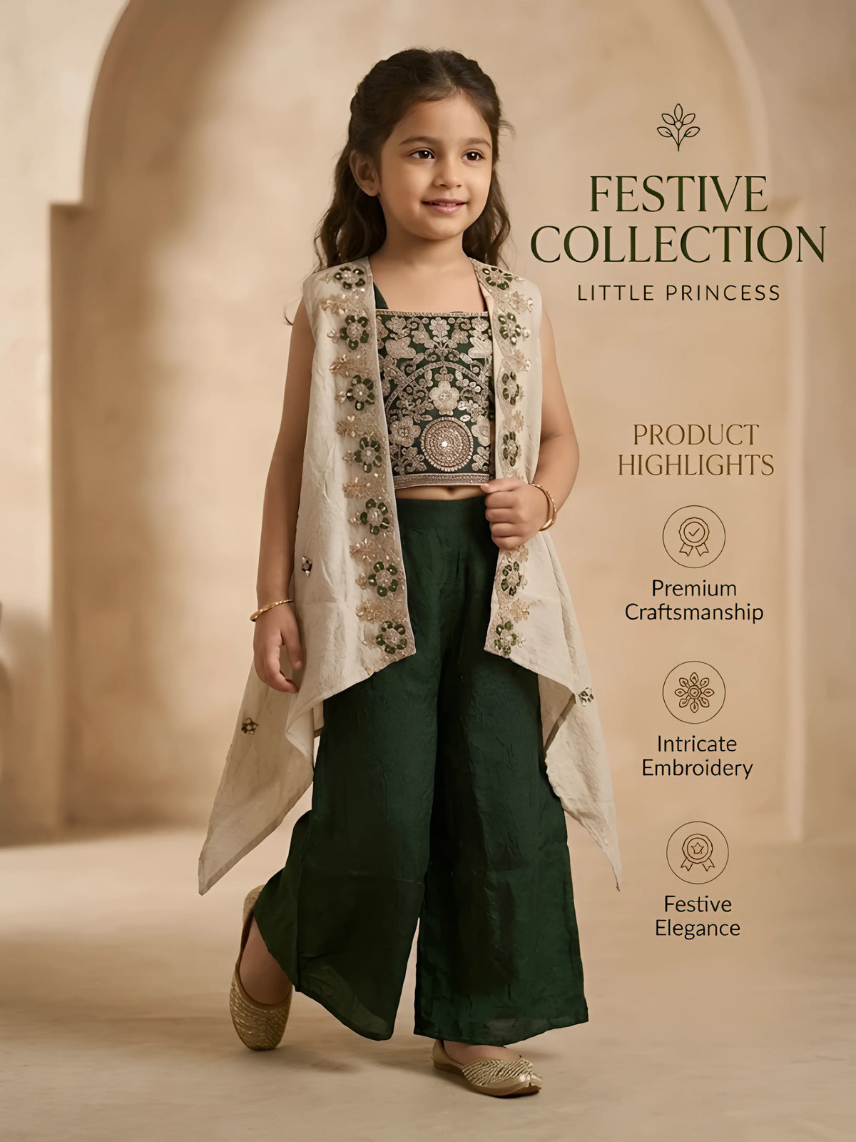 Green Floral Embroidered Palazzo Set with Dupatta