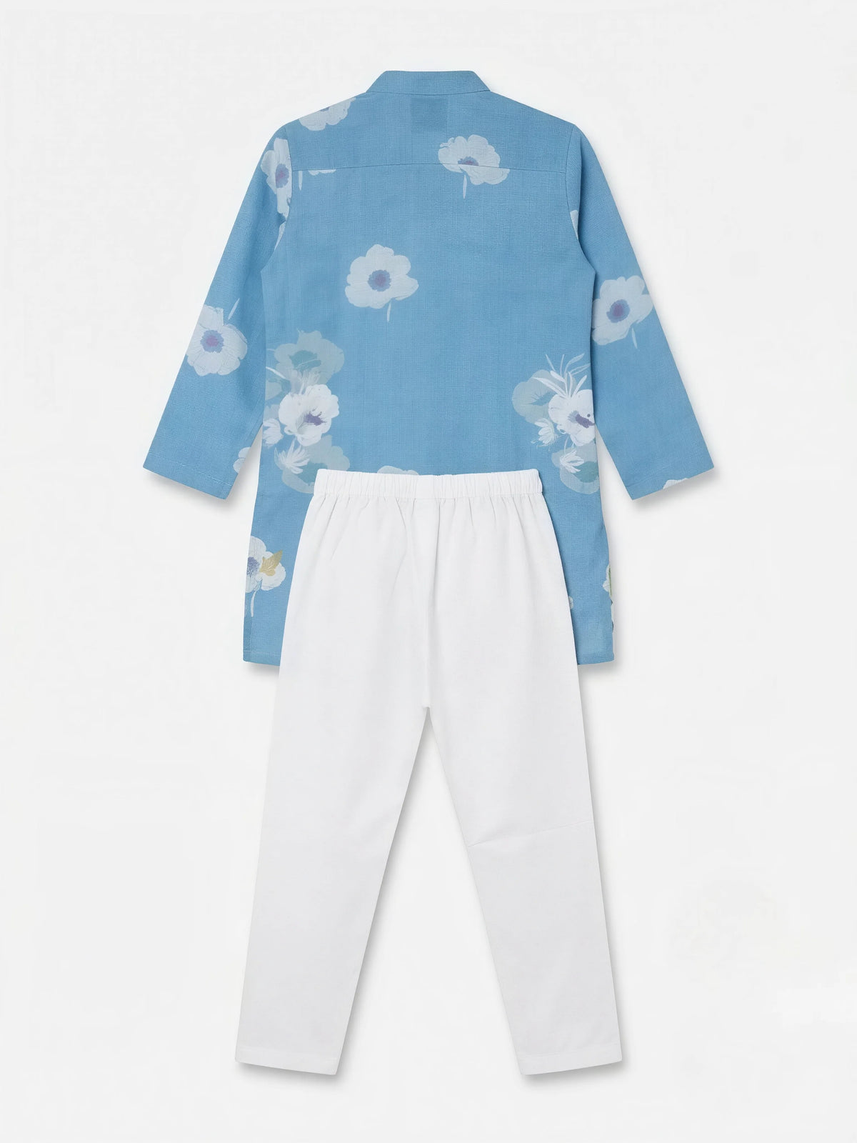 Light Blue Floral Print Kurta Pajama Set for Boys