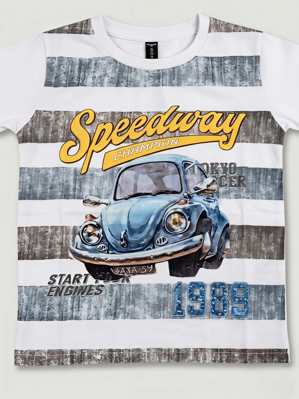 Boys White Speedway Vintage Car Graphic Print Cotton T-Shirt