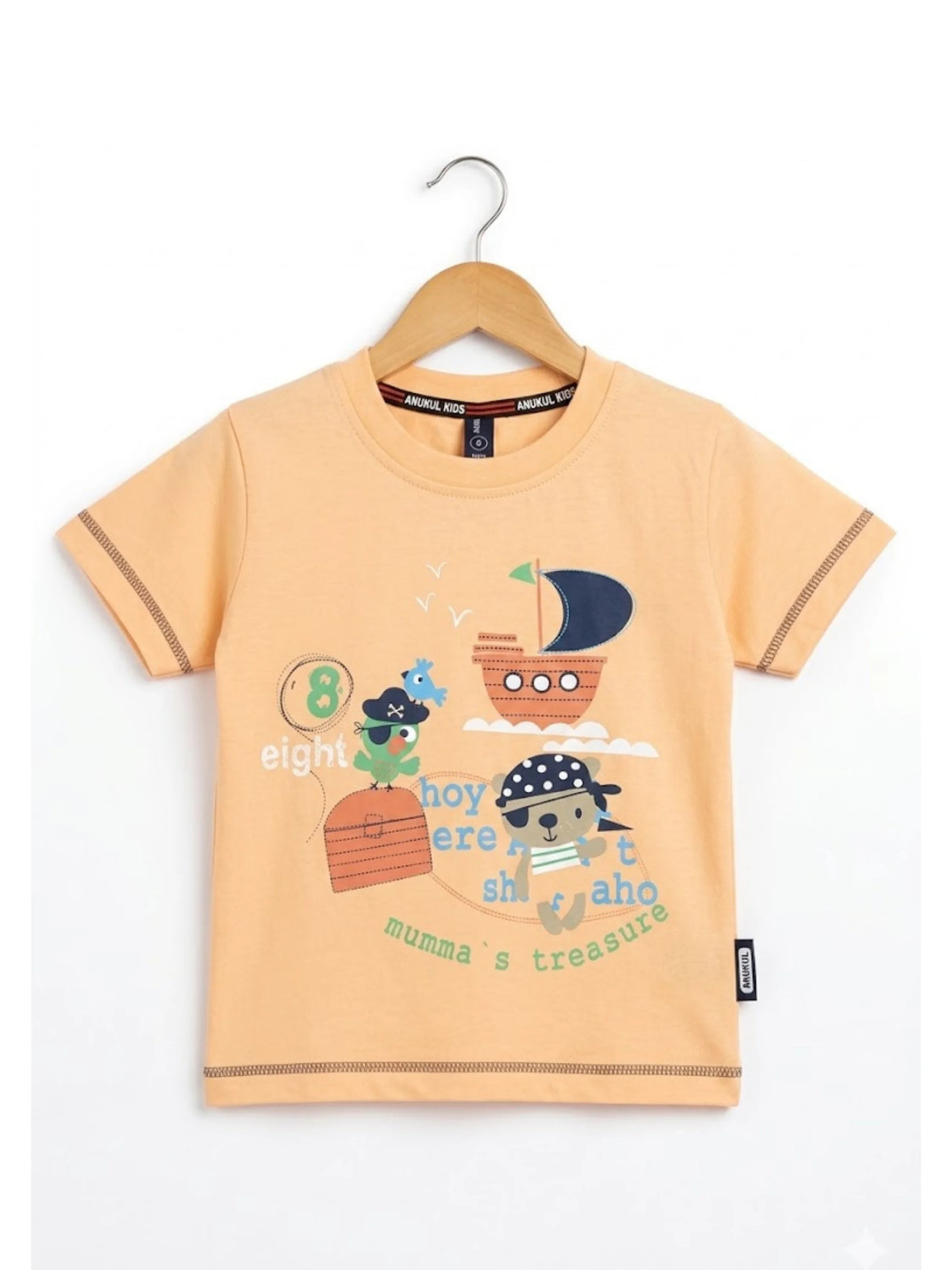 Boys Peach Nautical Print Cotton T-Shirt & Striped Shorts Set