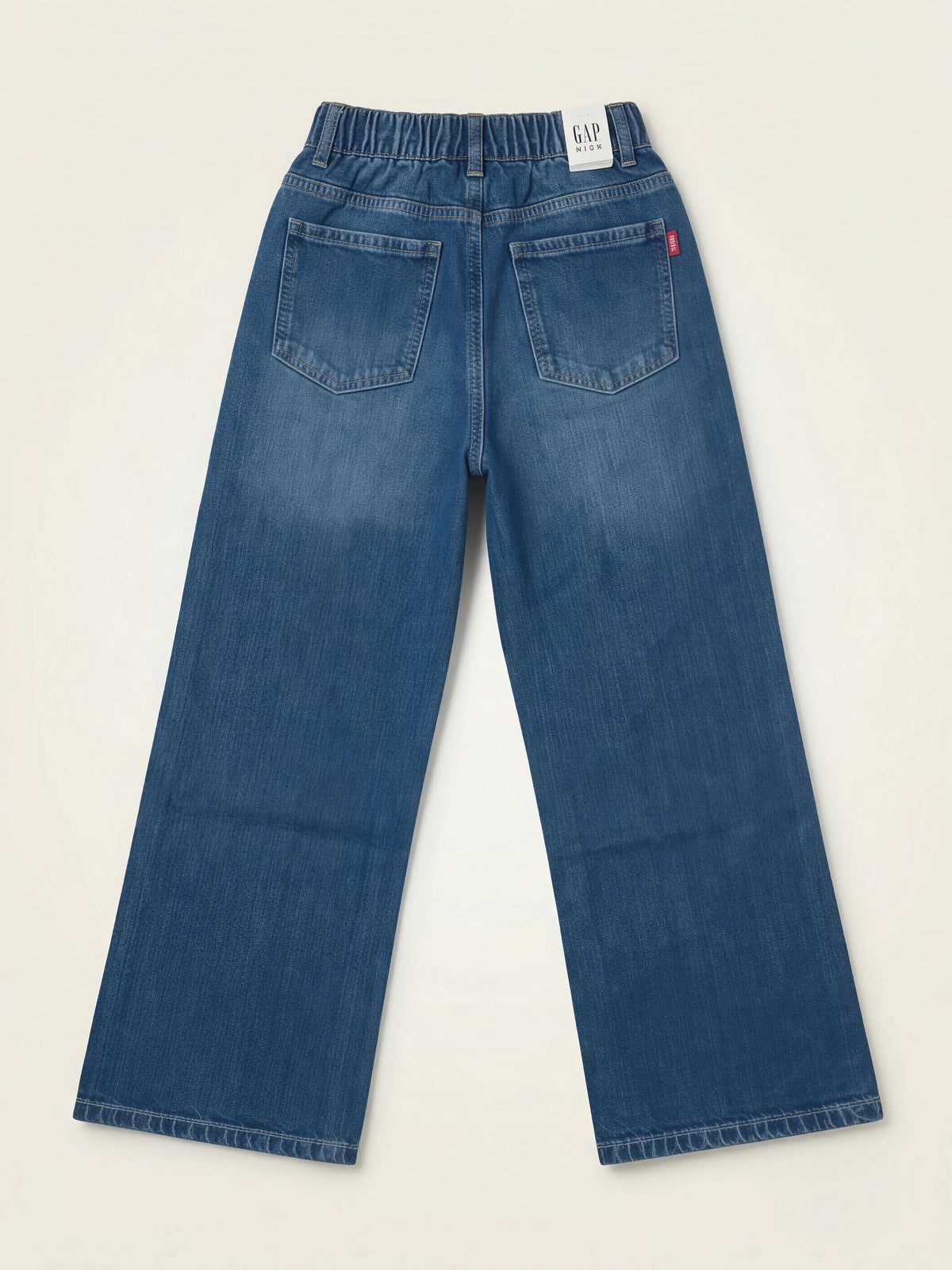 Girls Navy Blue Embroidered Wide Leg Casual Pants.