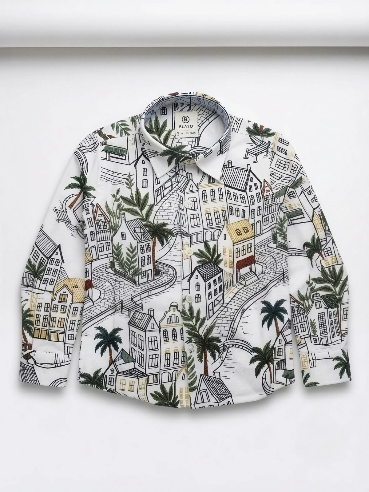 Boys White Graphic Print Full Sleeve Casual Shirt