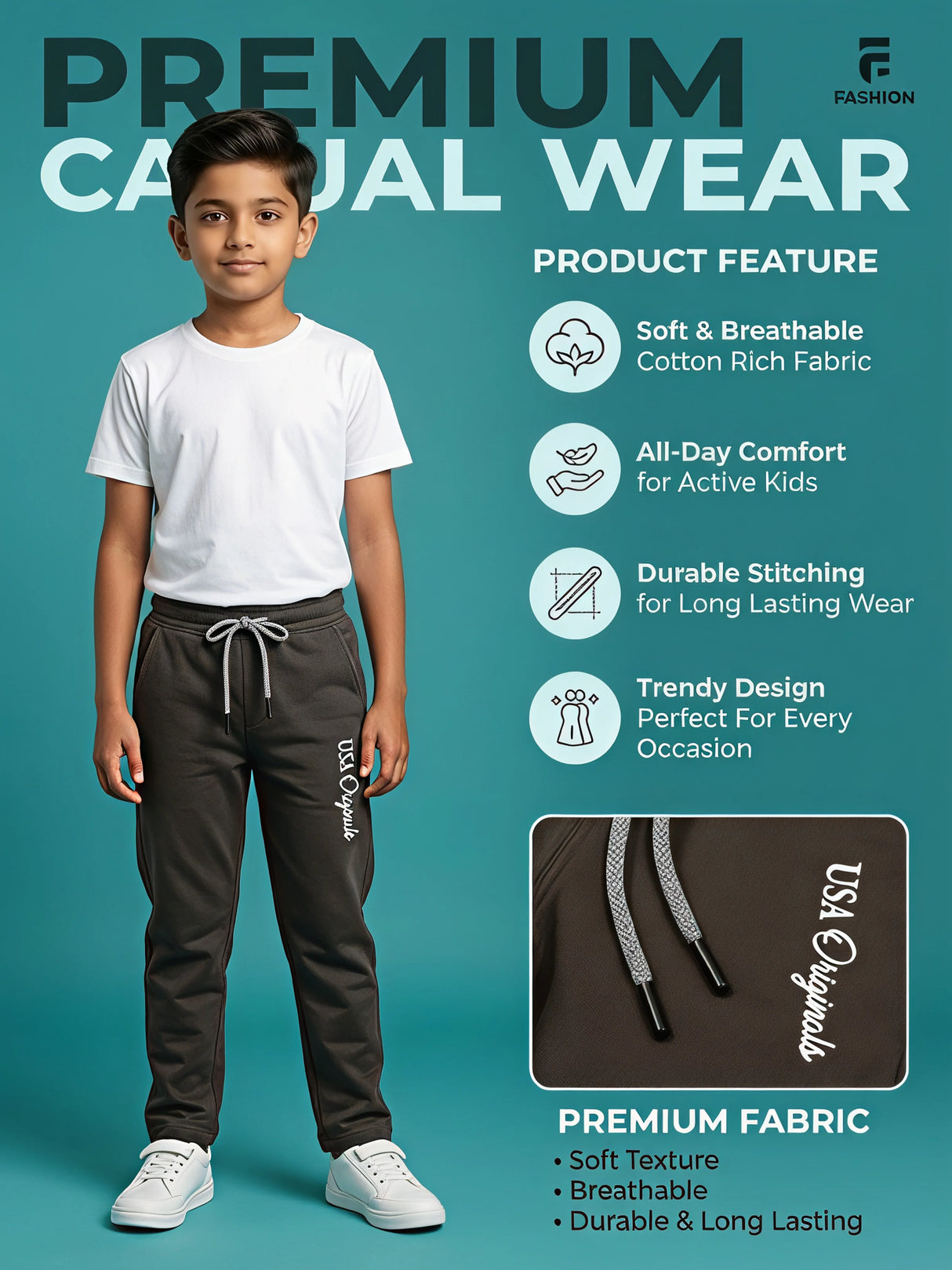 Boys Dark Grey USA Originals Slim Fit Trackpants