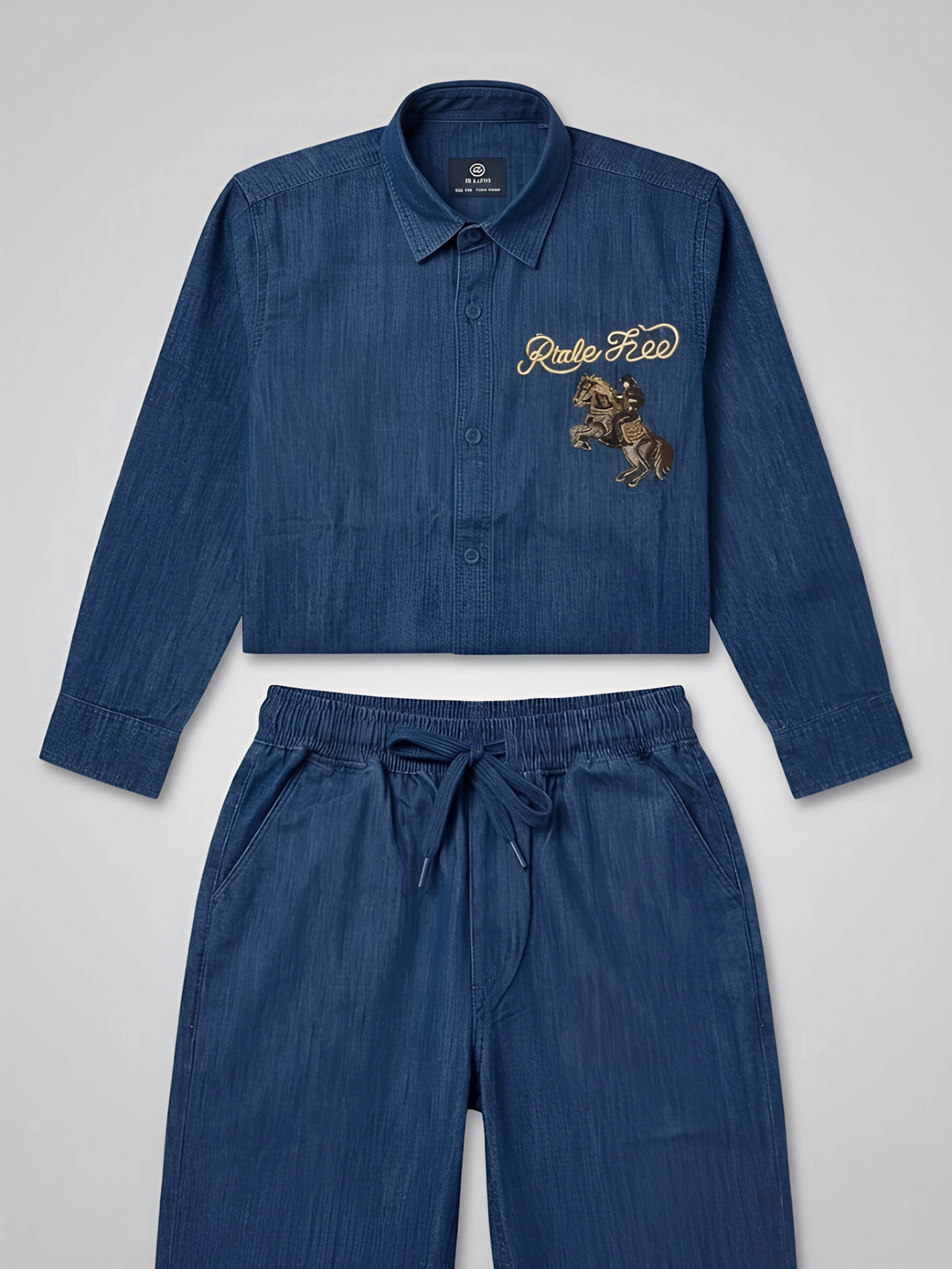 Boys Navy Blue Embroidered Co-ord Set.