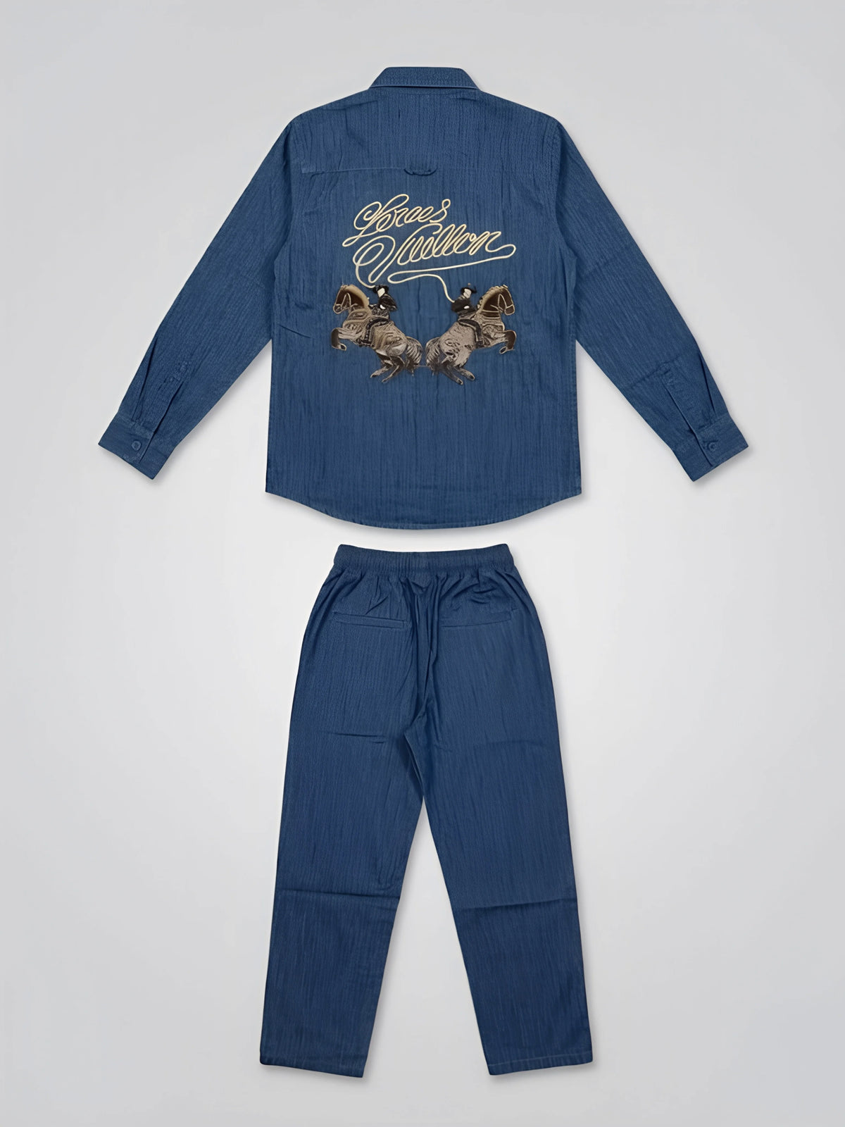 Boys Navy Blue Embroidered Co-ord Set.