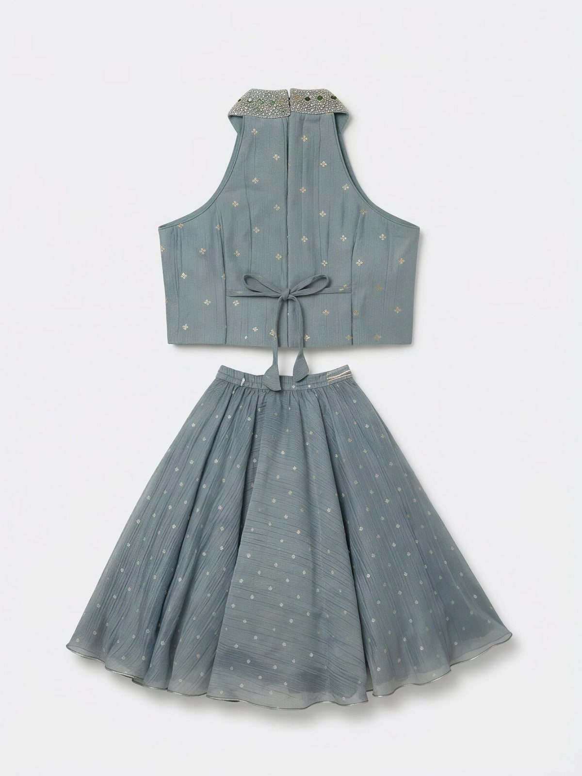Grey Embellished Halter Neck Choli Set
