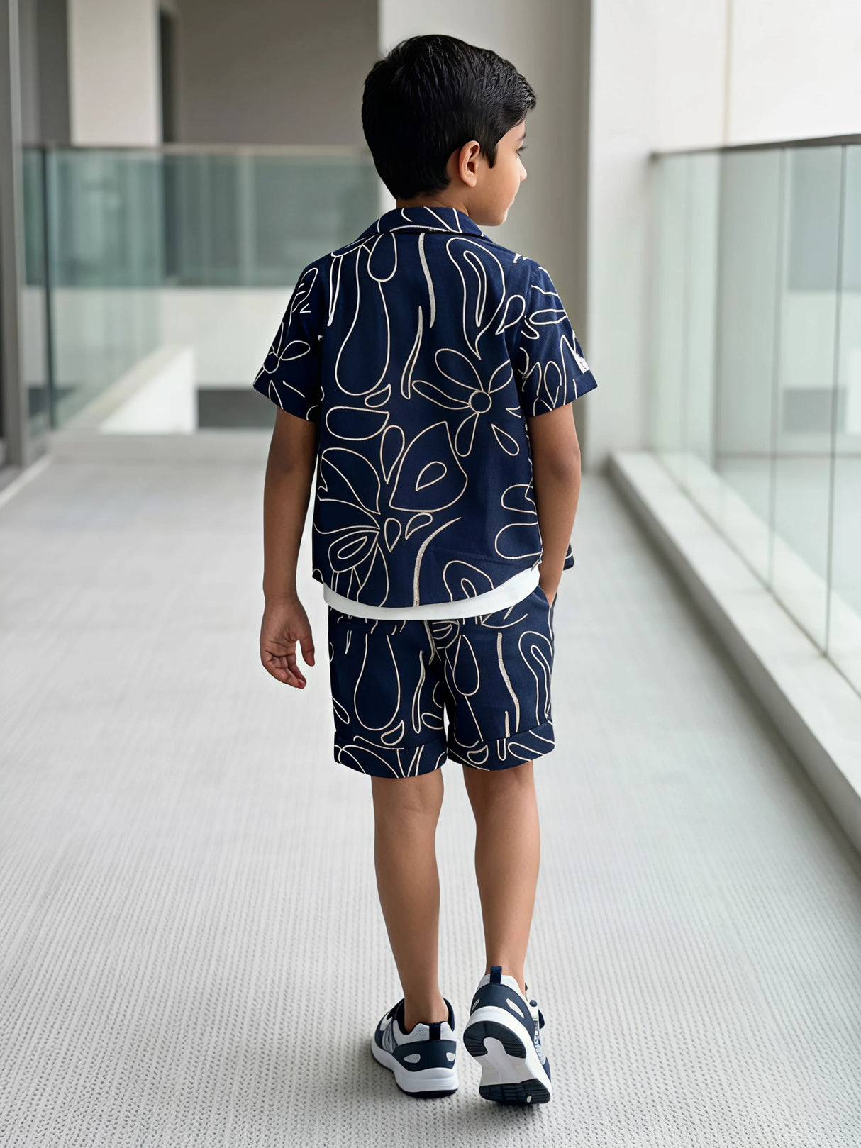 Boys Navy Blue Abstract Print Co-ord Set
