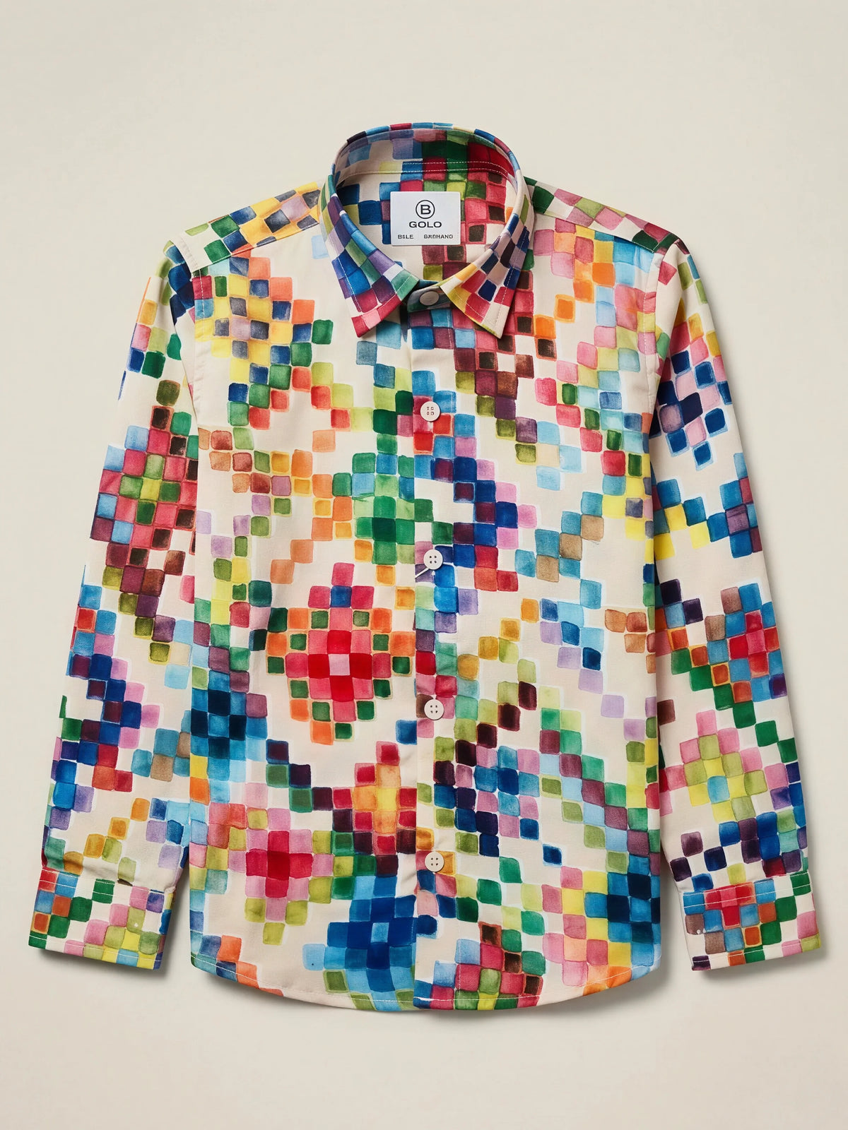 Boys Multicolor Pixel Print Casual Shirt.