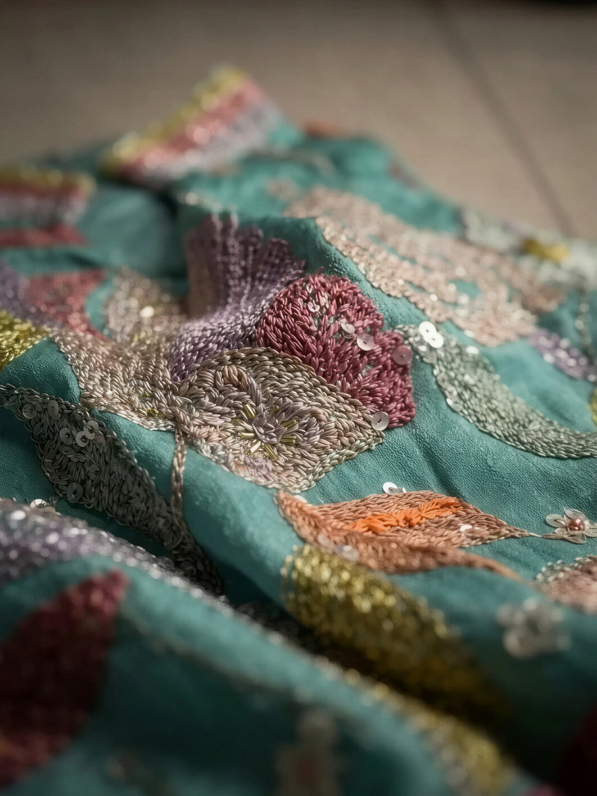 Girls Sea Green Floral Embroidered Palazzo Set.