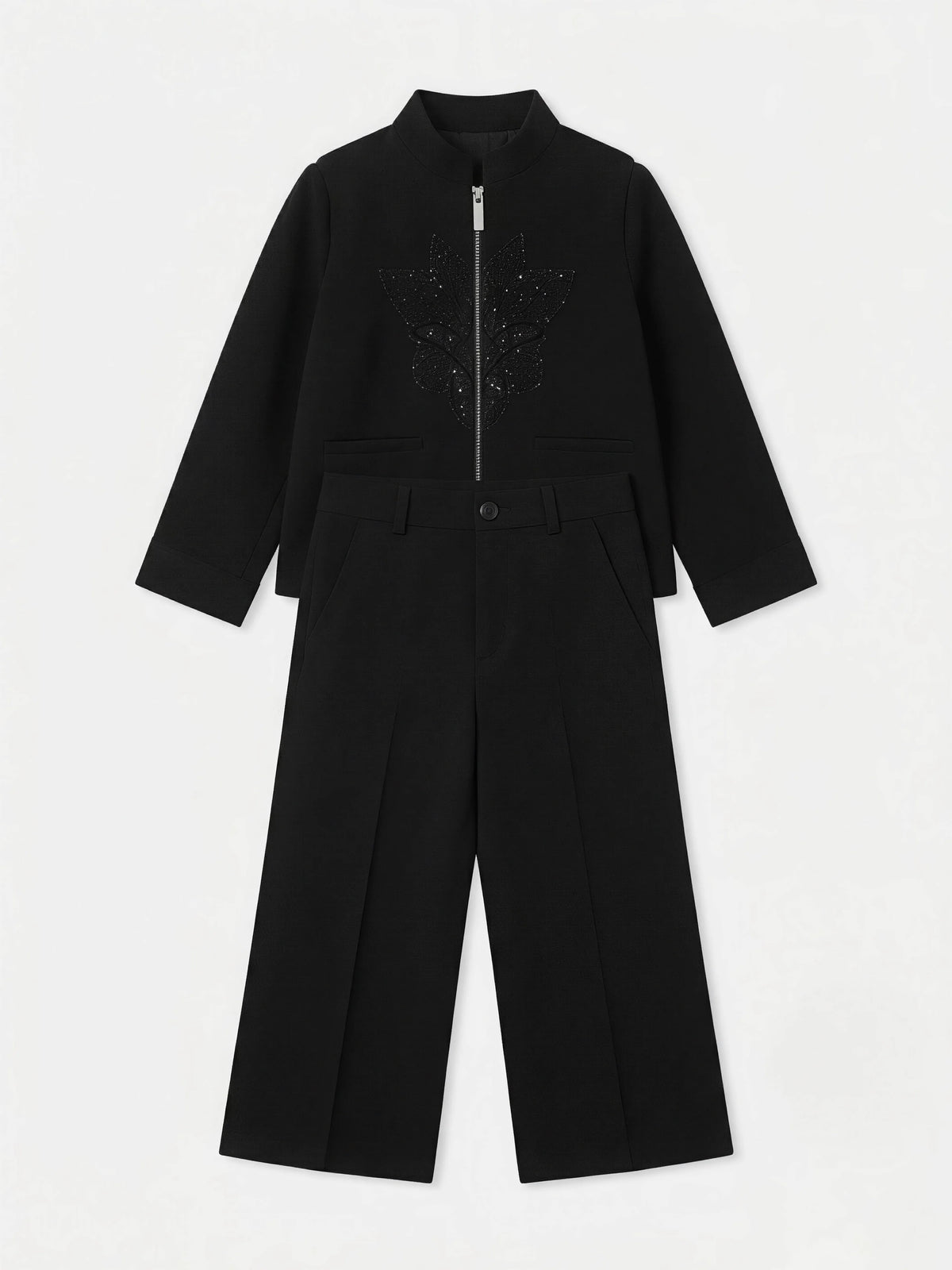 Boys Black Embellished Waistcoat Jacket Set