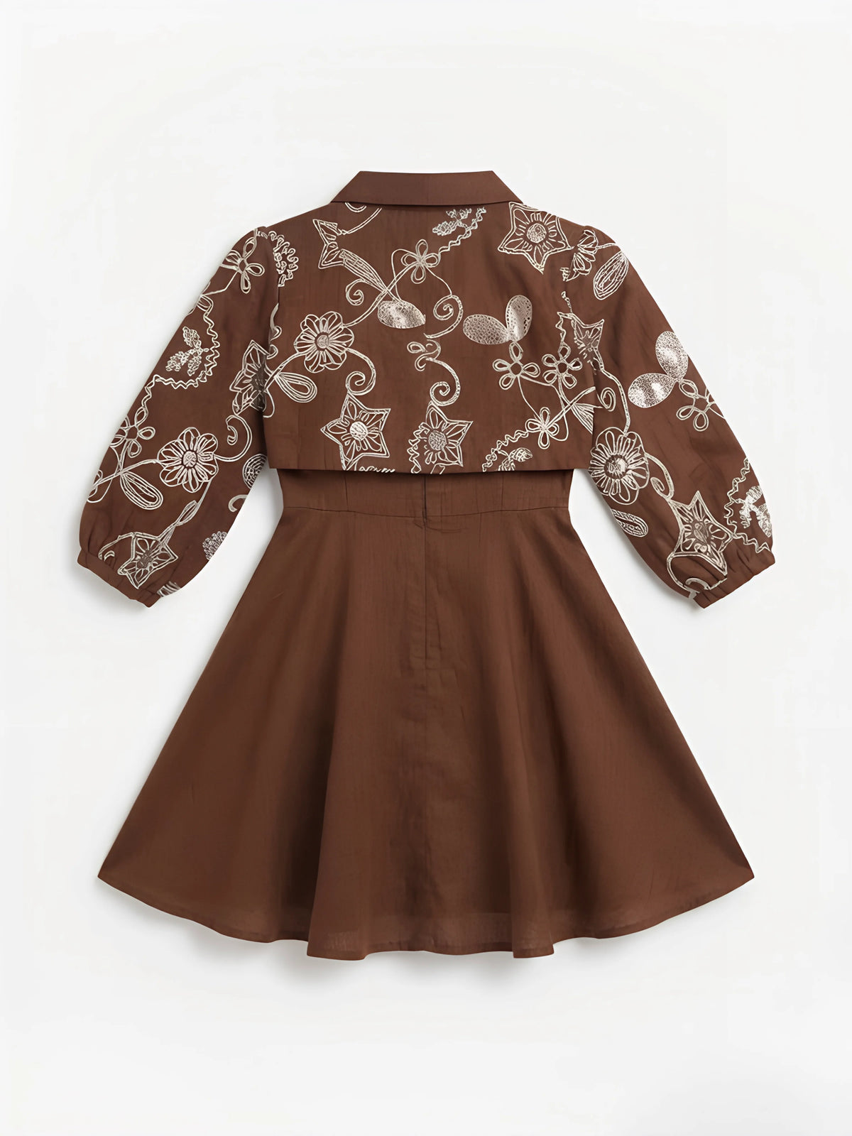 Brown Floral Embroidered Frocks Kids Ethnic Wear Indo Western