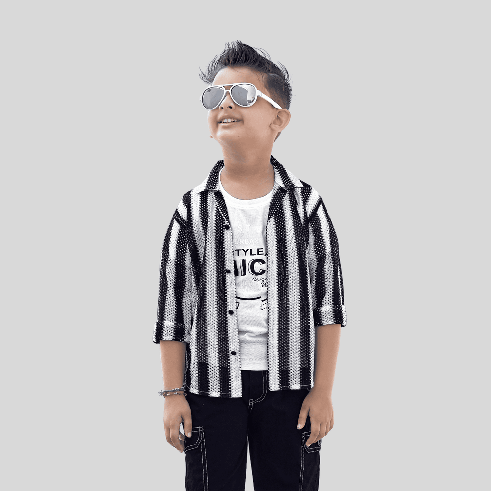 Boys Casual Party Full Sleeves Pant Suit Shirt Set - Black