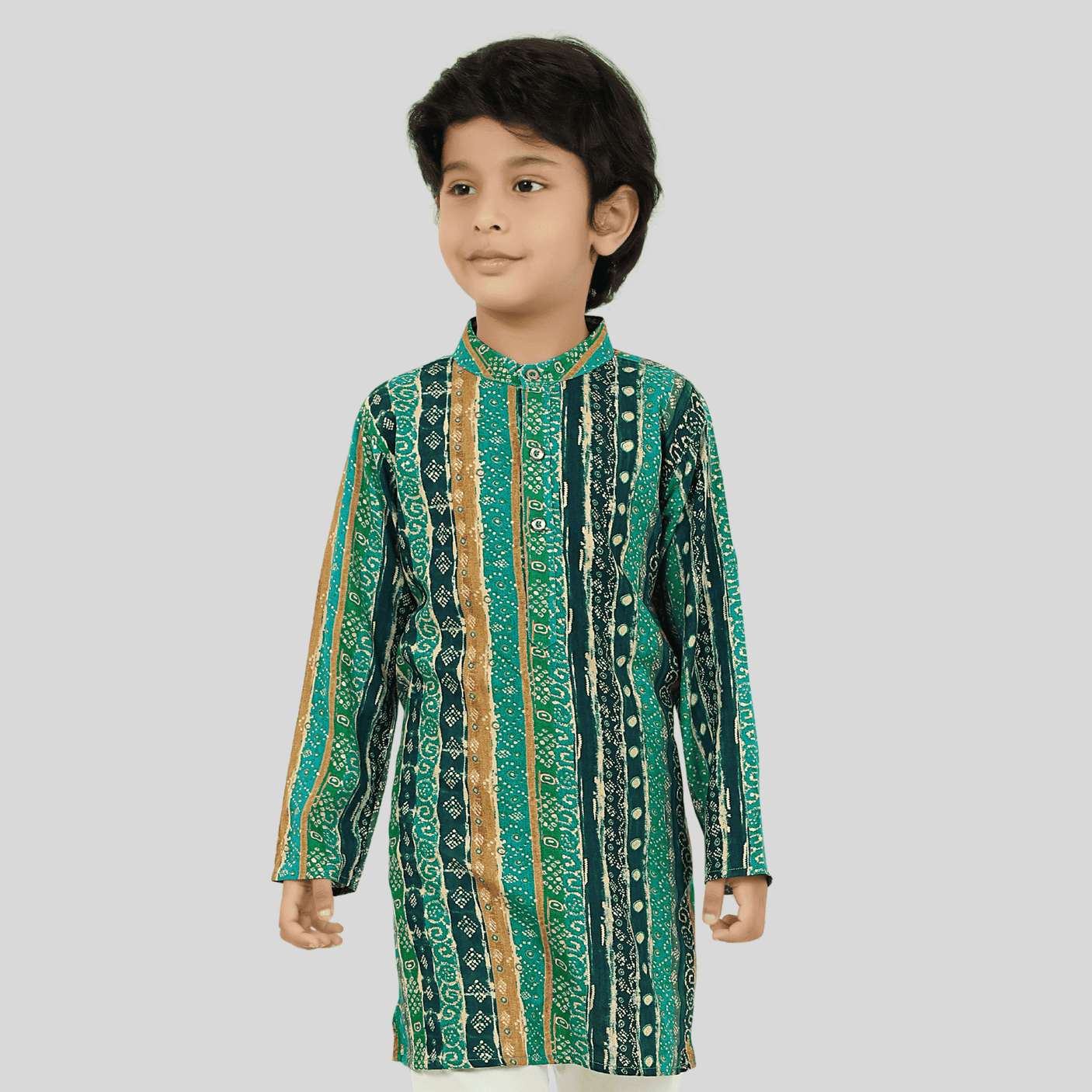 Boys Traditional Printed Chudidar Kurta Set - Green