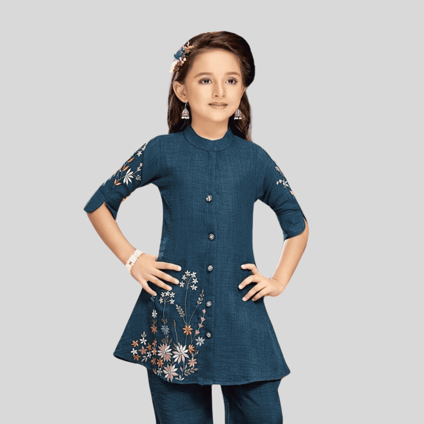 Girls Traditional 3/4th Sleeves Plazo Set - Blue