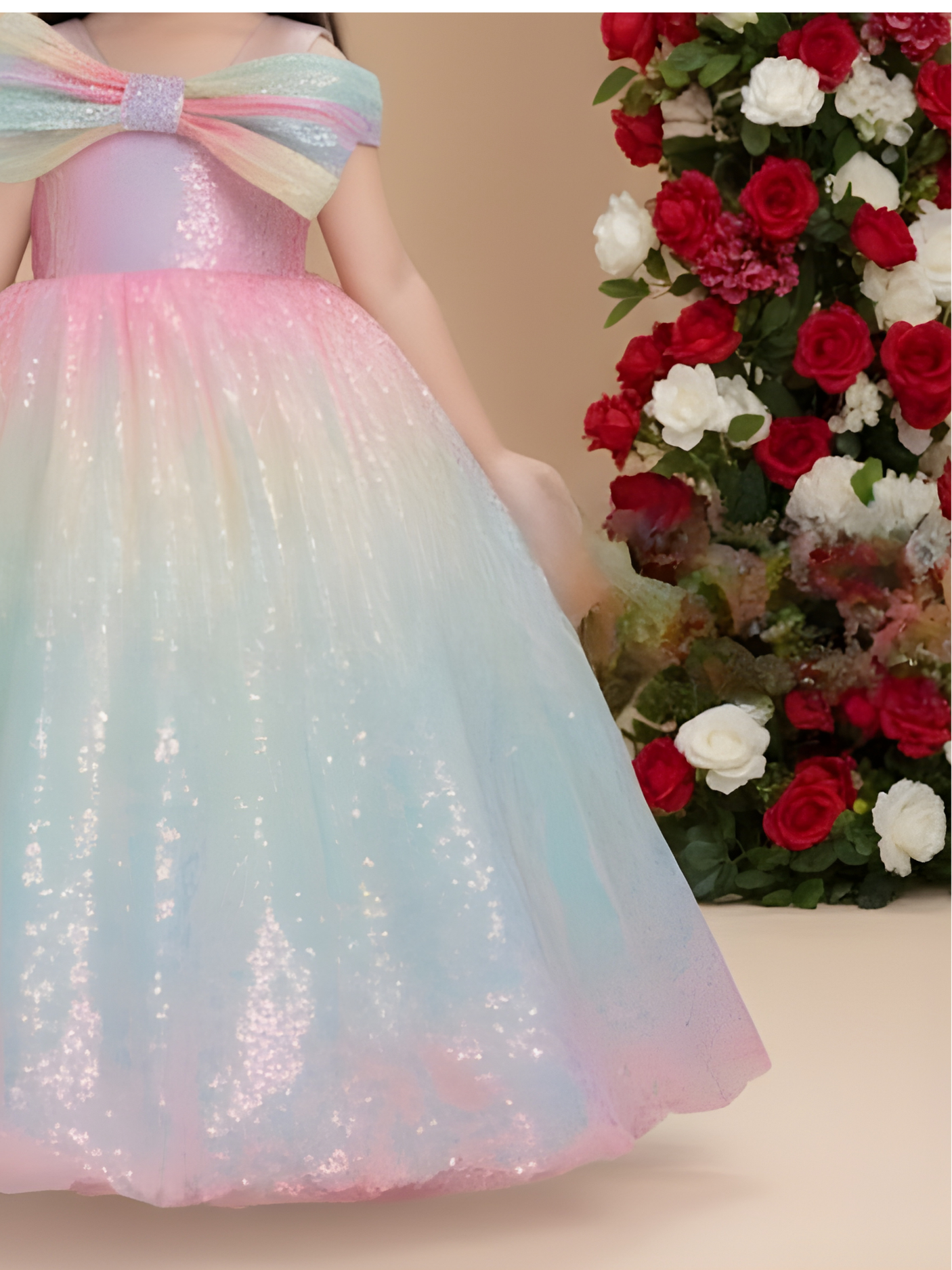 Girls Party Plain Heavy Western Gown - Multi