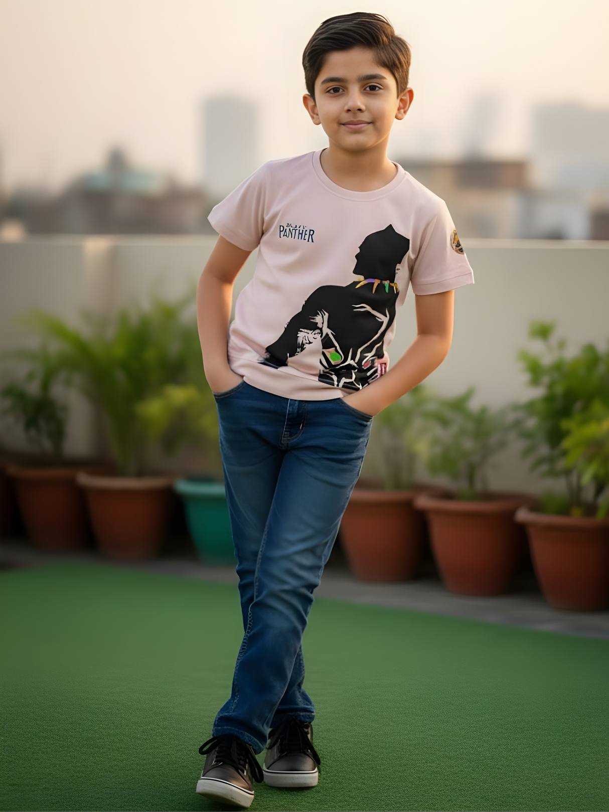 Boys' Black Panther Graphic T-Shirt - Peach