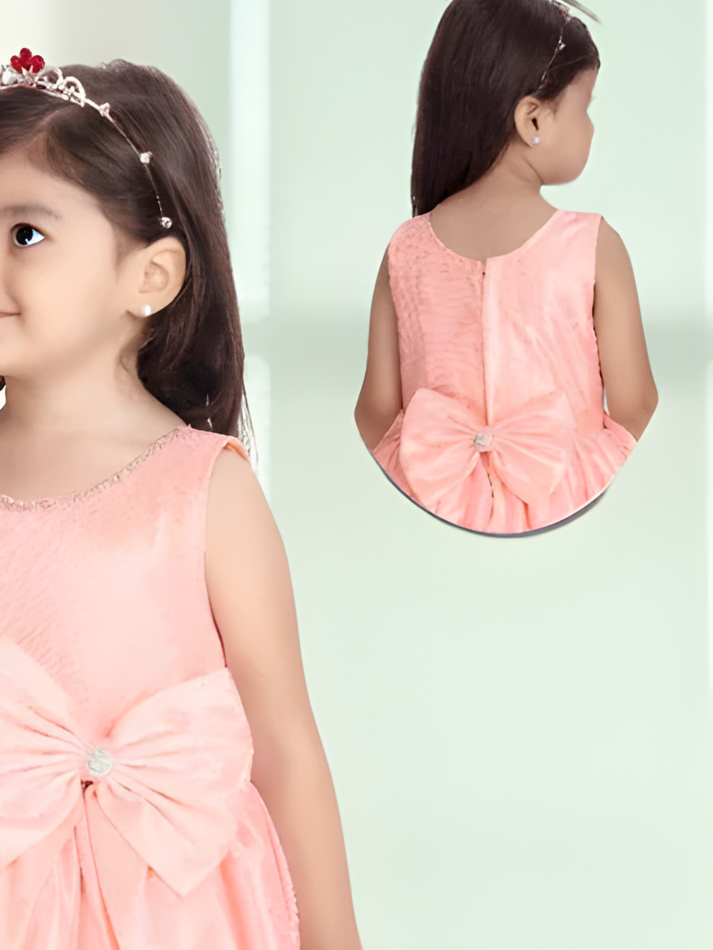 Girls Party Heavy Western Gown with work - Peach