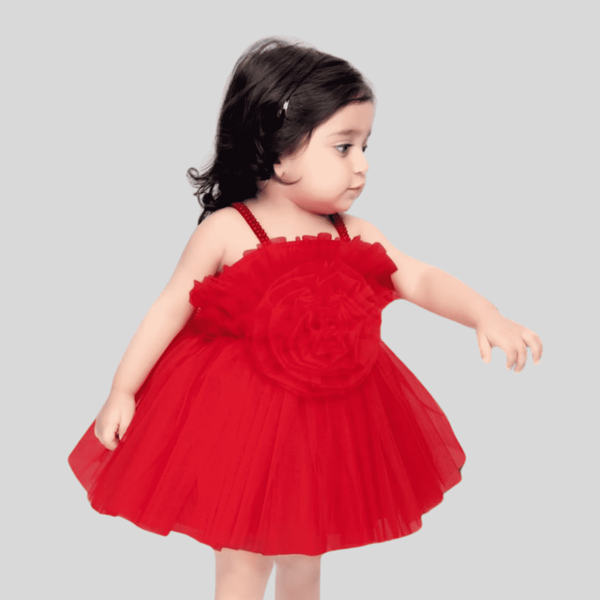 Girls Party Plain Regular Party Frock - Red