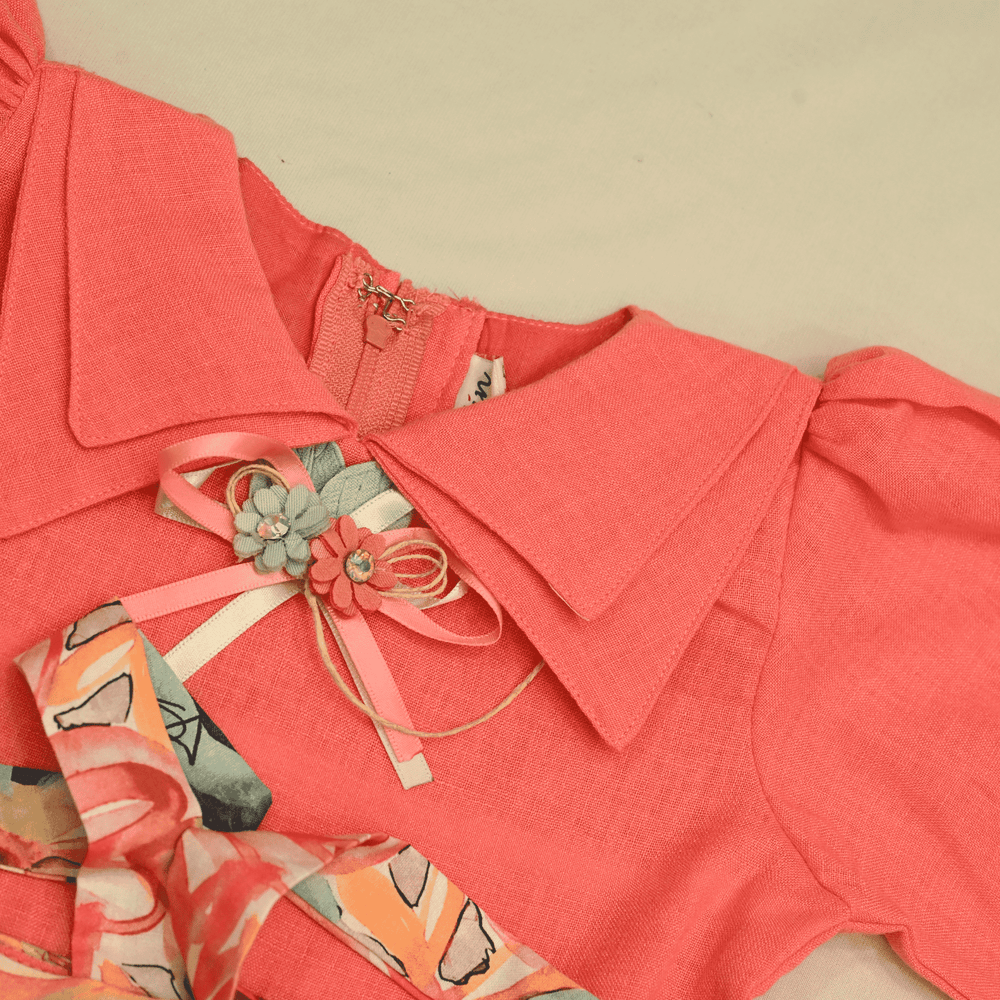 Girls Casual Printed Cotton Frocks - Peach