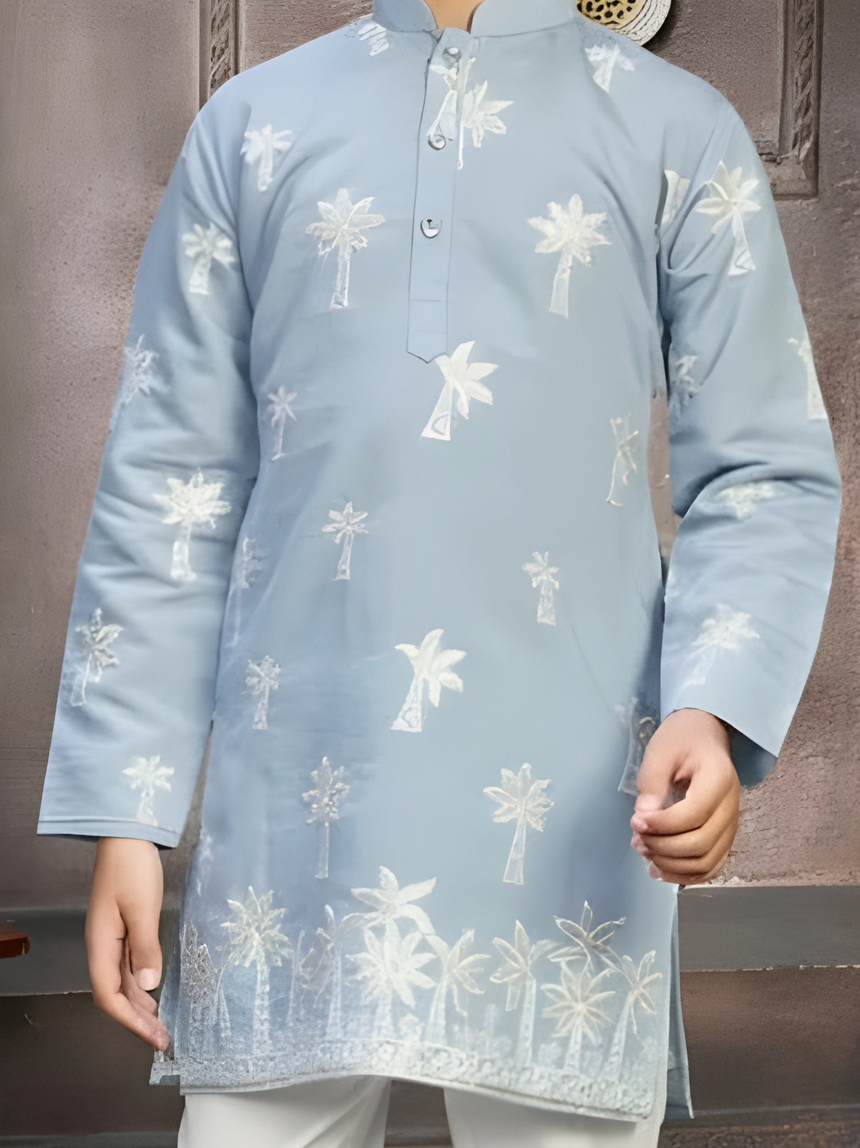 Boys' Navy Blue Bandhgala Jacket Set with Gold Embroidery and Stole