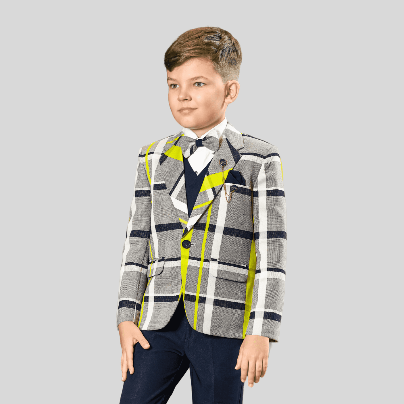 Boys Party 5 Piece Suit With Bow-Grey