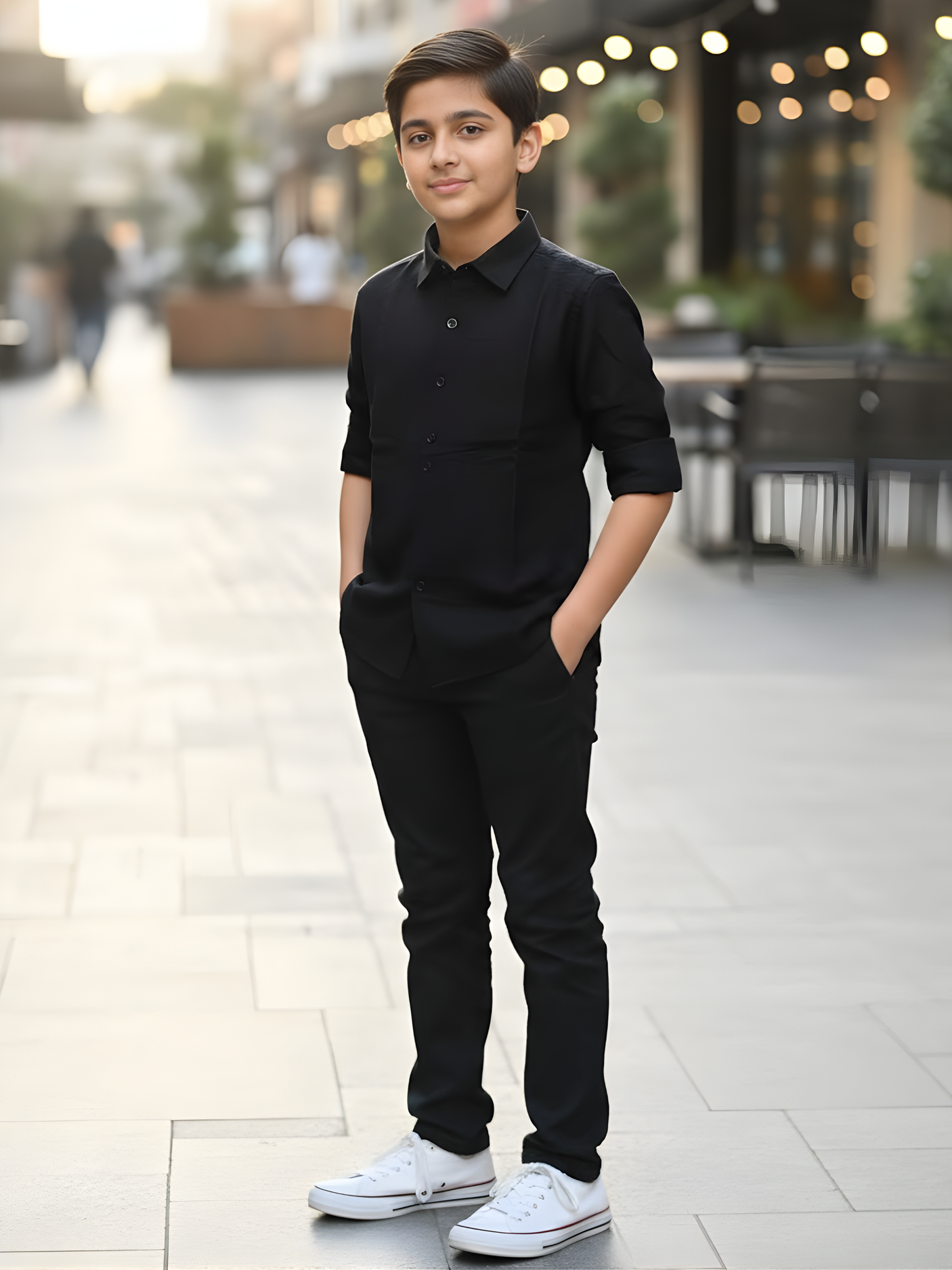 Boys Jet Black Textured Cotton Casual Shirt