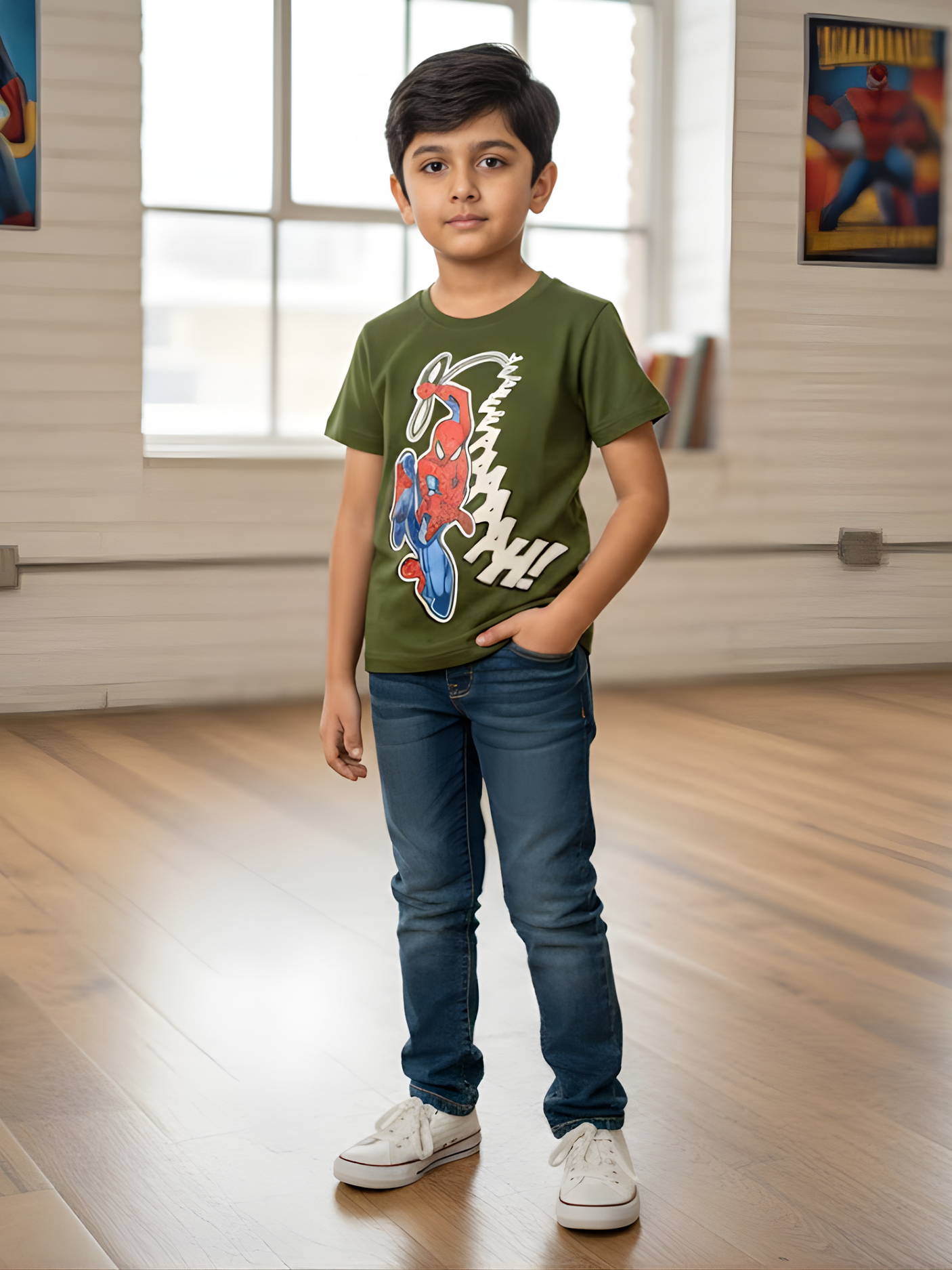 Boys' "Web-Action" Graphic Tee - Olive Green